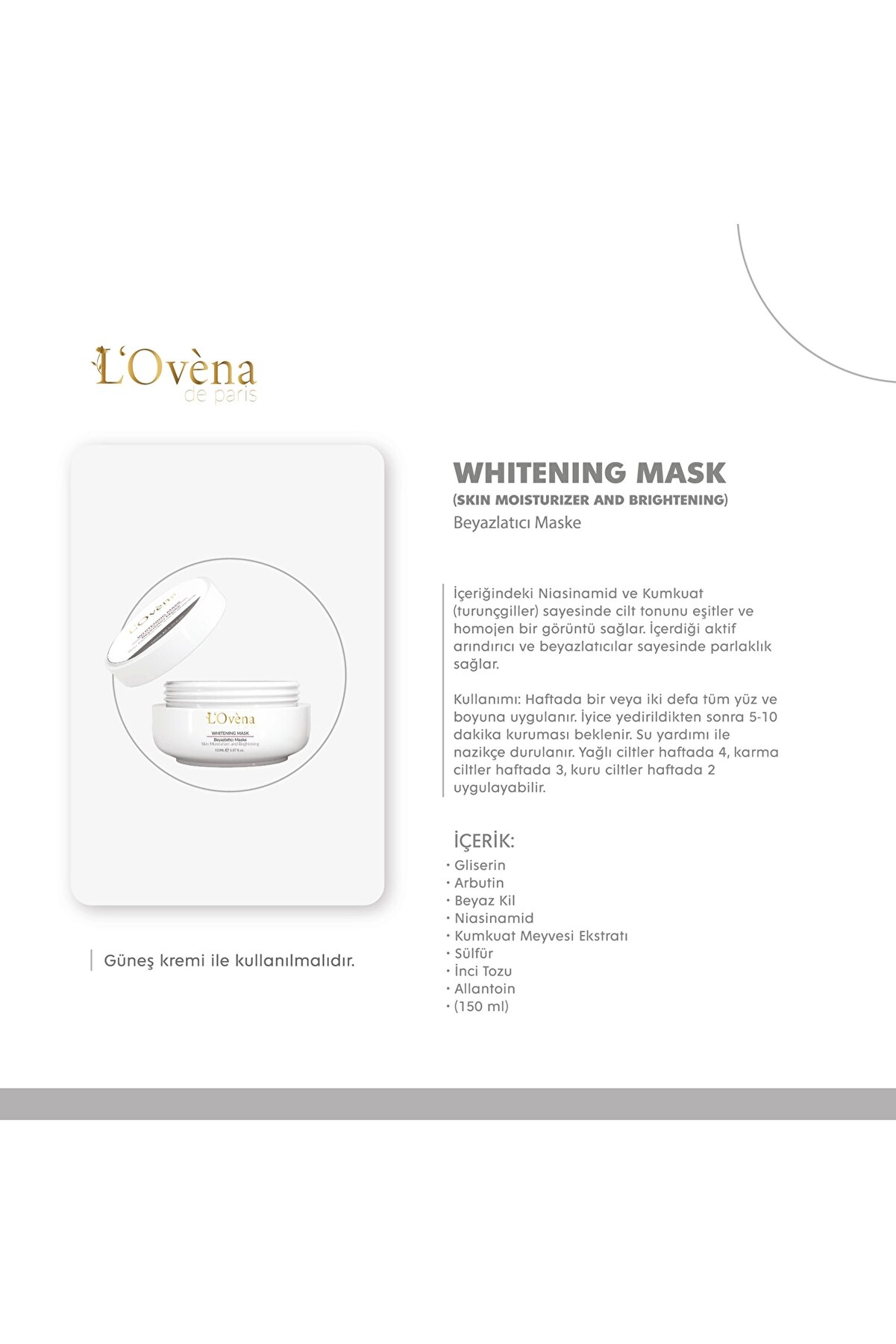 L Ovena De Pari̇s - Whıtenıng Mask 150 Ml