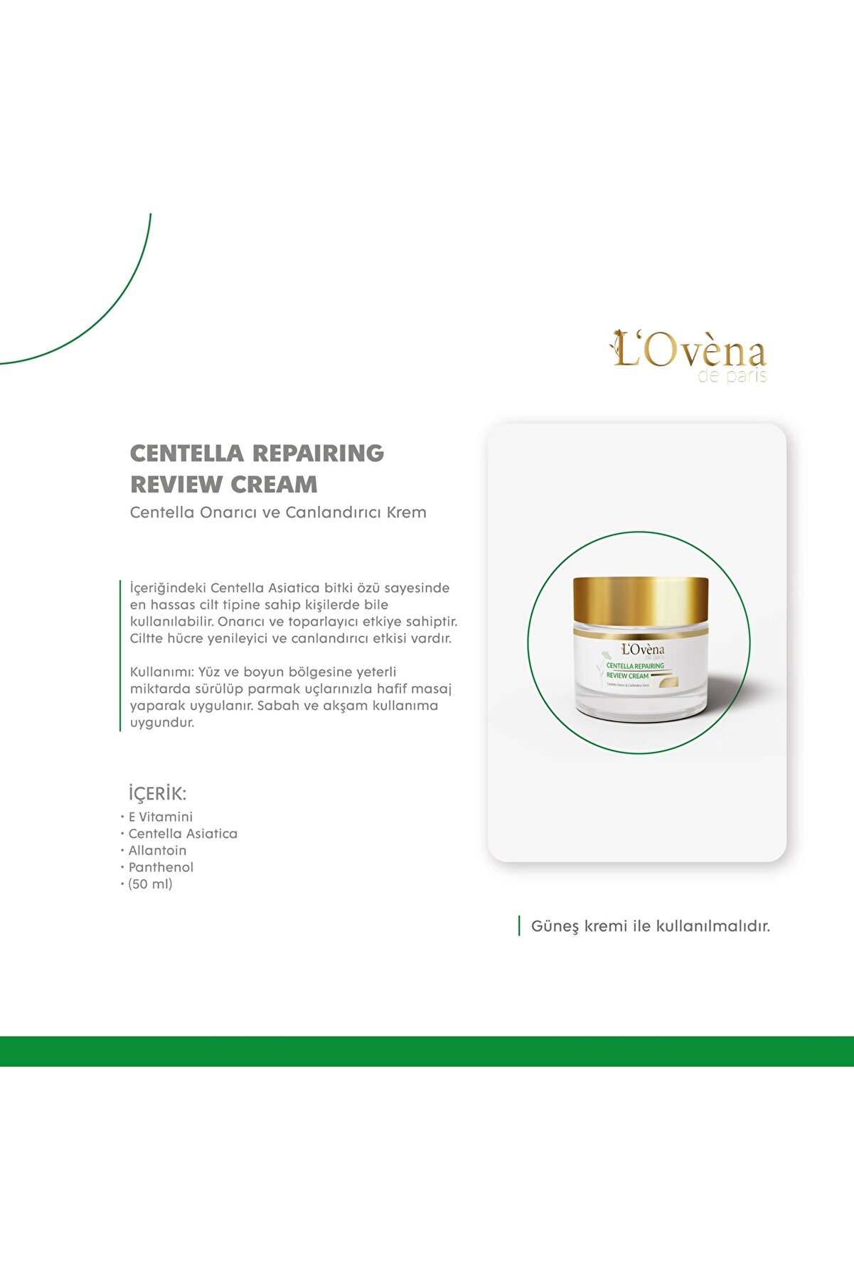L Ovena De Pari̇s - Centella Repaırıng Rewıew Cream - 50 Ml