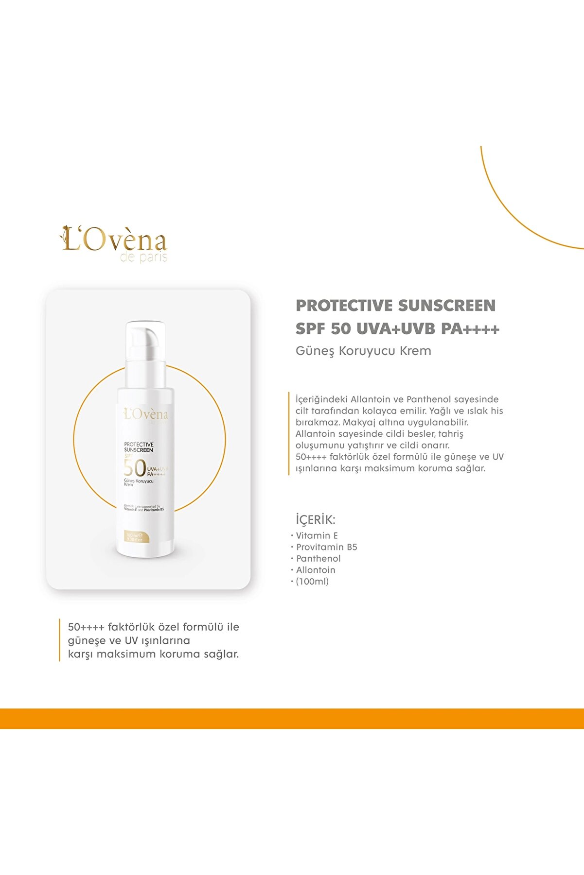 L Ovena De Pari̇s Lovena De Pari̇s - Protectıve Sunscreen Spf 50 Uva+Uvb Pa++++ 100 Ml