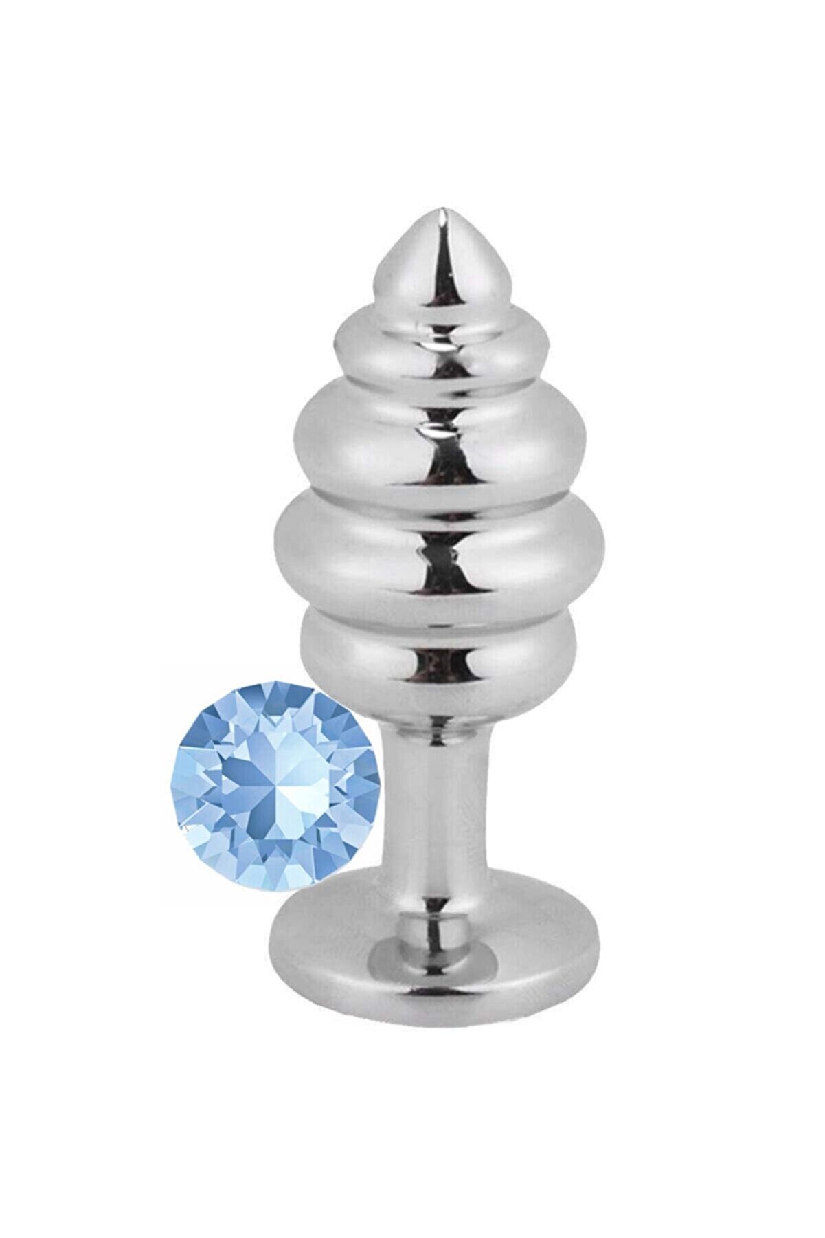 Erox Si̇lver Small Mavi̇ Taşlı Boğumlu Anal Alıştırıcı Metal Plug
