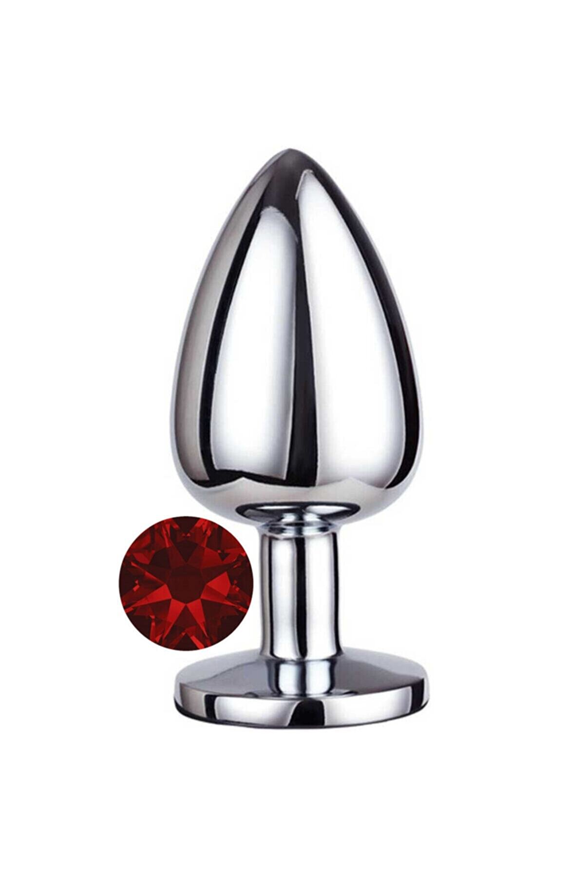 Erox Luxury Si̇lver Kırmızı Taşlı B&uuml;y&uuml;k Metal Anal Plug