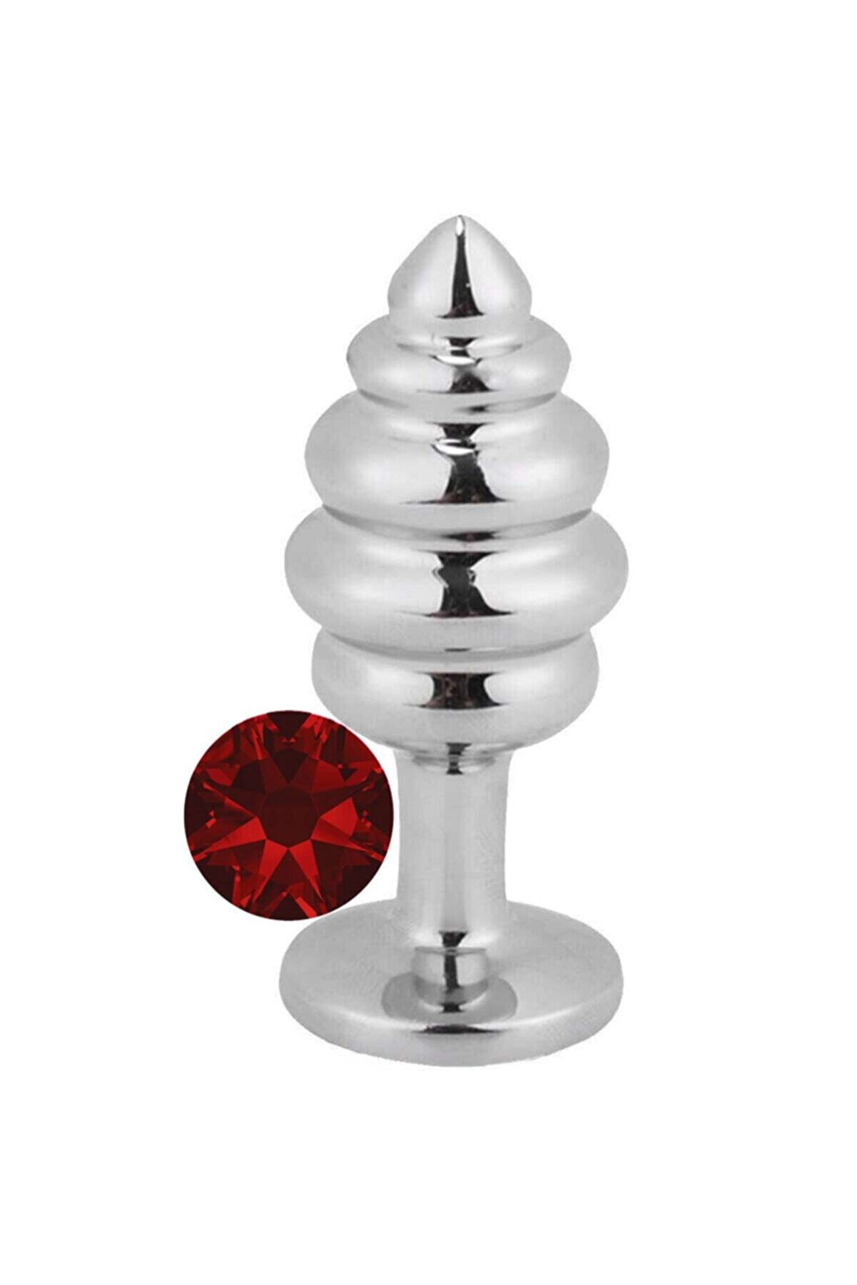 Erox Si̇lver Small Kırmızı Taşlı Boğumlu Anal Alıştırıcı Metal Plug