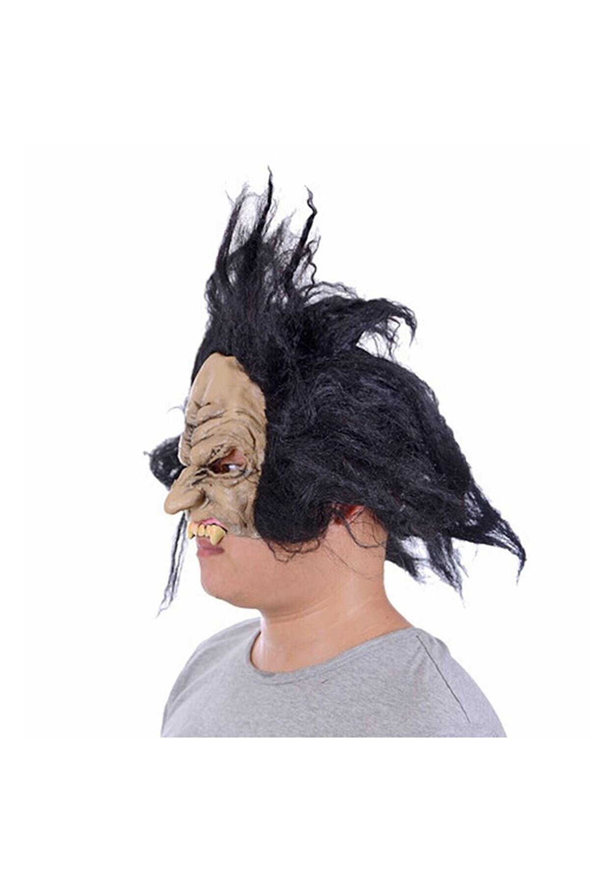 Lateks Di̇şli̇ Korku Maskesi̇ Saçlı Yarım Surat Tdrtr