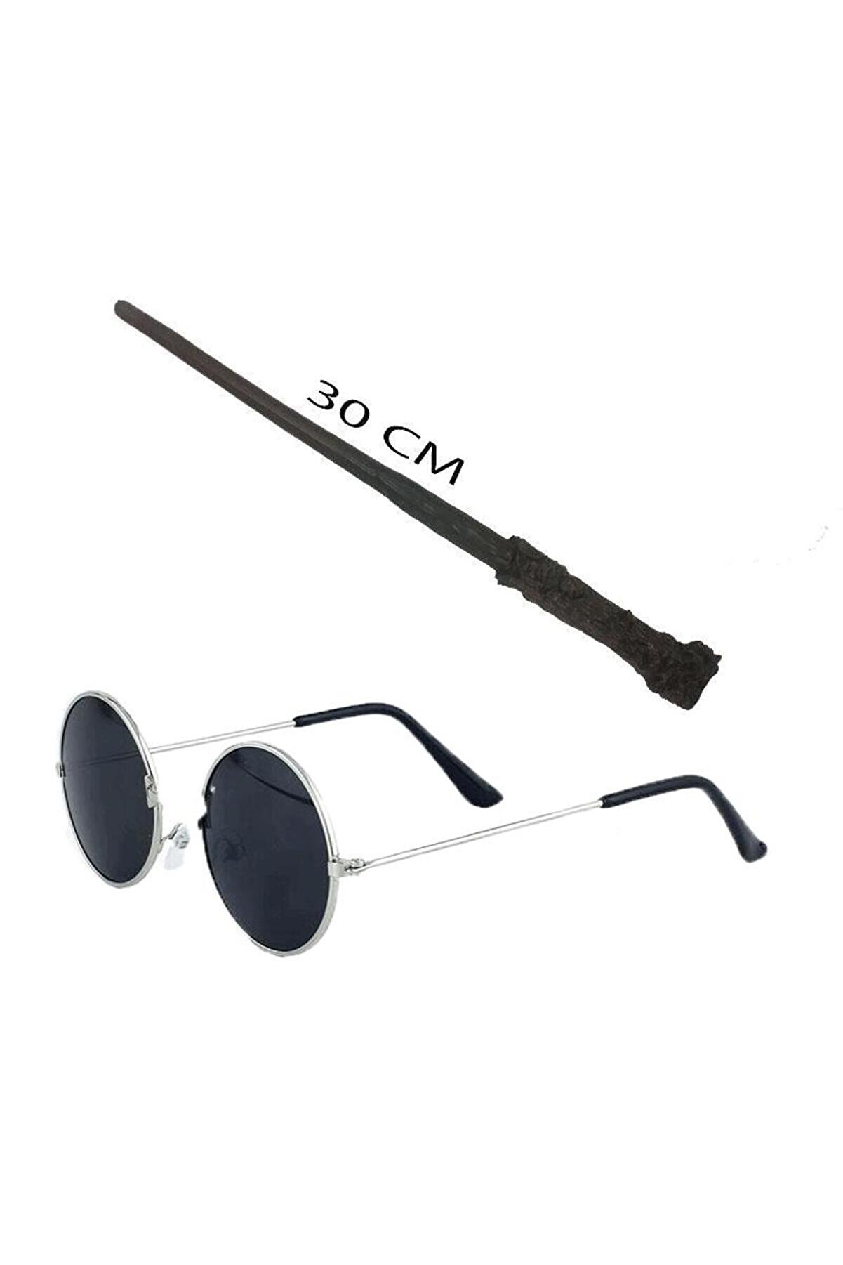 evimdeyokyok Harry Potter Asası 30 cm ve Siyah Metal Çerçeveli Harry Potter Gözlüğü Seti TdrTR