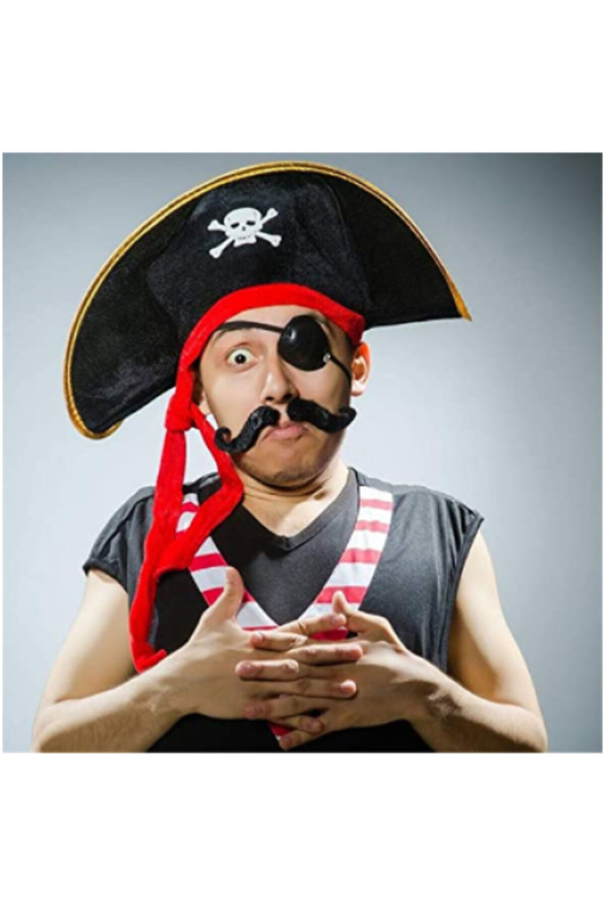 Yeti̇şki̇n Boy Kadi̇fe Kaptan Jack Sparrow Korsan Şapkası Ve Plasti̇k Korsan Göz Maskesi̇