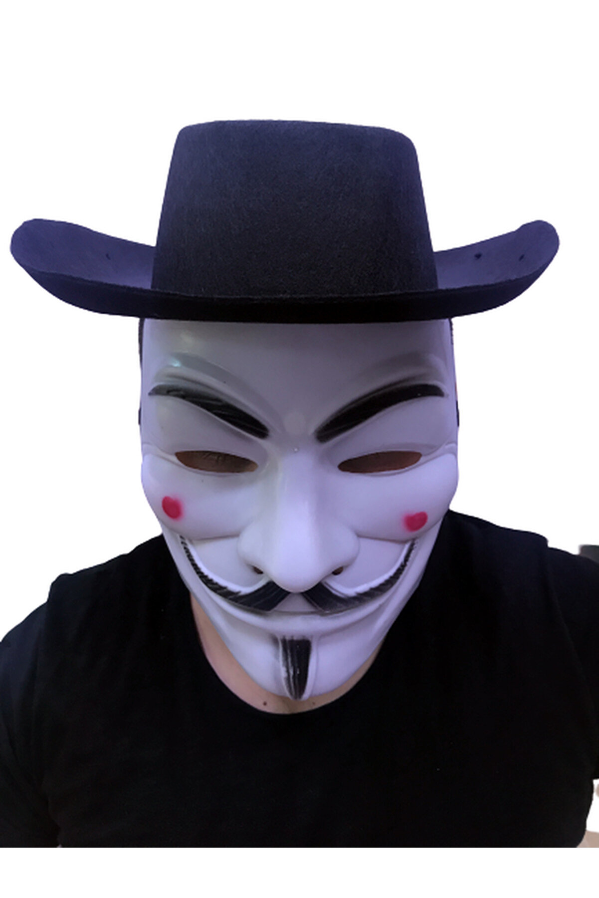 Si̇yah Renkli̇ Deli̇kli̇ Çocuk Boy Vendetta Şapkası Ve Vendetta Maskesi̇ Tdrtr