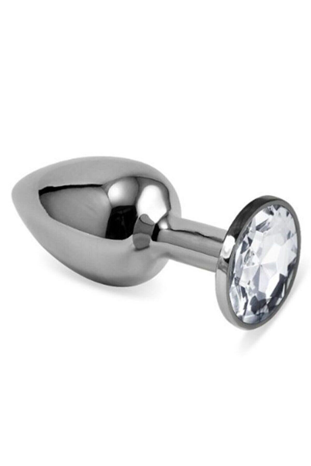 Meyrabest Si̇lver Large Beyaz Kri̇stal Taşlı Metal Anal Plug-Af4173-4