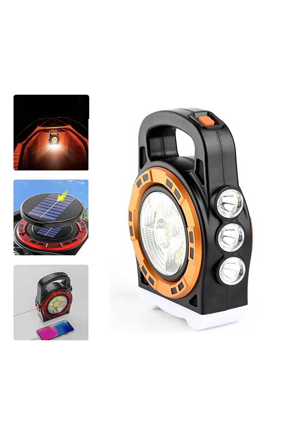 evimdeyokyok Dış Mekan Solar Şarj Işığı Çok Fonksiyonlu Projektör Hazine Güçlü Işık El Feneri P-6678C TdrTR