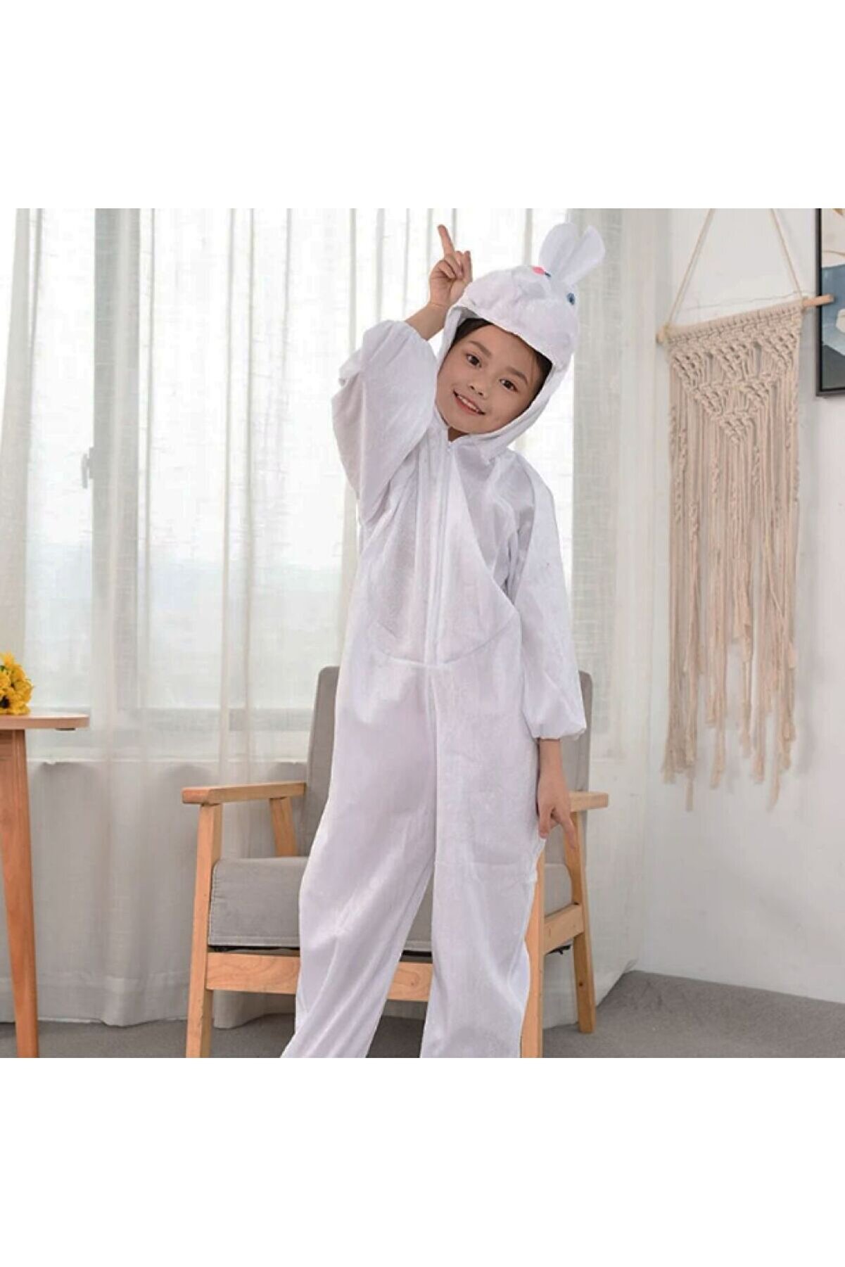 evimdeyokyok Çocuk Tavşan Kostümü Beyaz Renk 4-5 Yaş 100 cm TdrTR