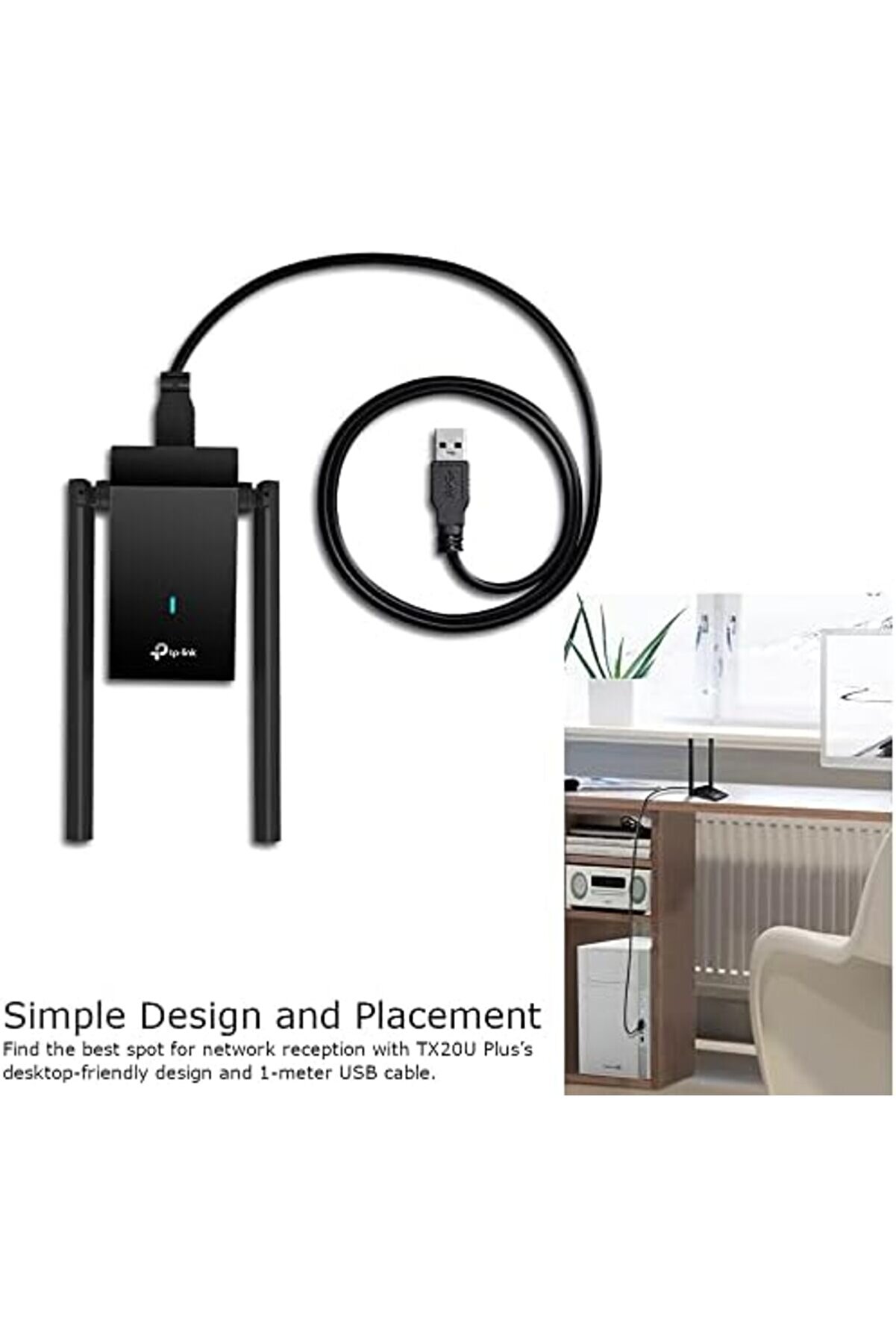 Buyzoom Tx20U, Ax1800 Mbps Çi̇ft Yüksek Kazanımlı Kablosuz Usb, 1 Metre Usb 3.0 Kablosu, Beamformi̇ng,