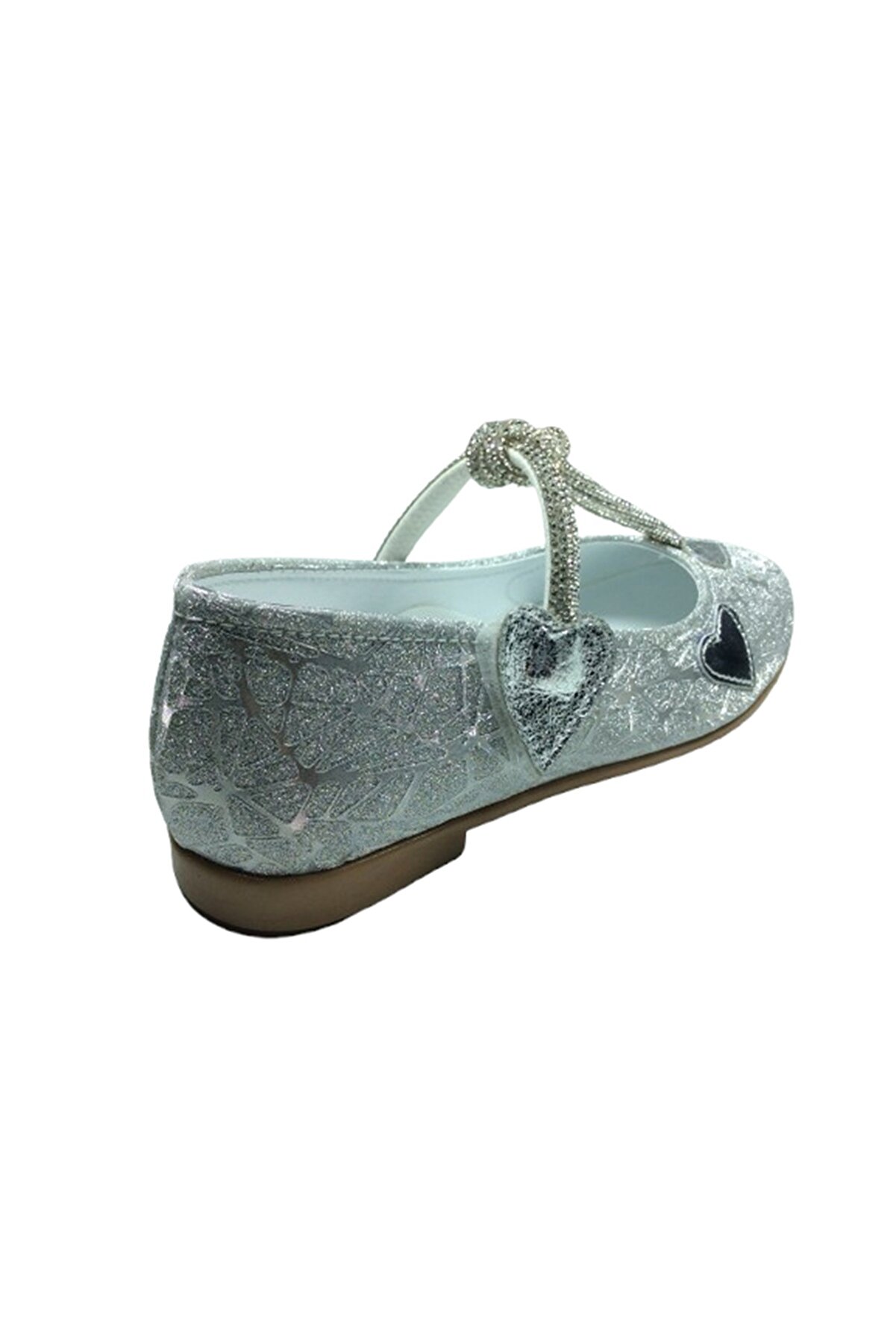 1010 Ort Emt Pati̇k Gümüş Parlak Babet Taşlı Kız Çocuk Abi̇ye Ayakkabı Düğün