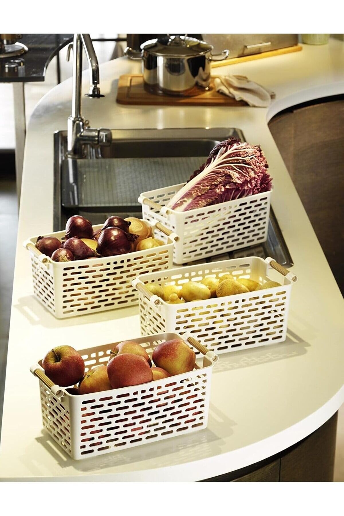 STOREMAX trendymr Çok Amaçlı Tutacaklı Organizer Sepet - Dolap Içi & Çekmece Düzenleyici Sepet Beyaz,