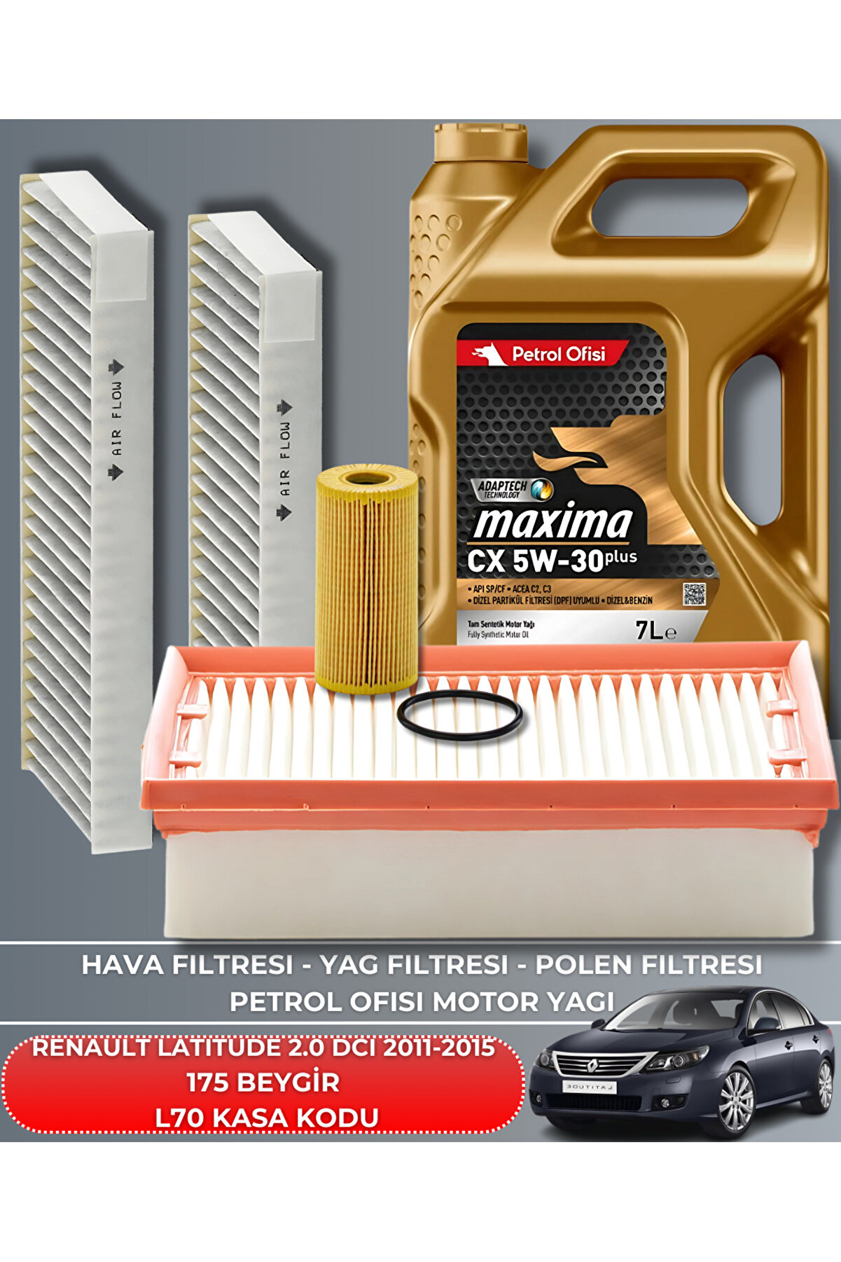 Petrol Ofisi RENAULT LATITUDE 2.0 DCI 2011-2015 175 BEYGİR FİLTRE - YAĞ BAKIM SETİ