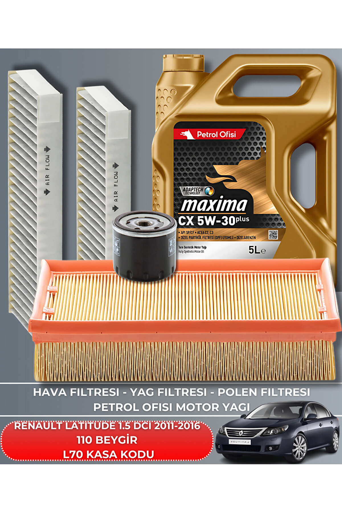 Sardes RENAULT LATITUDE 1.5 DCI 2011-2016 110 BEYGİR FİLTRE - YAĞ BAKIM SETİ