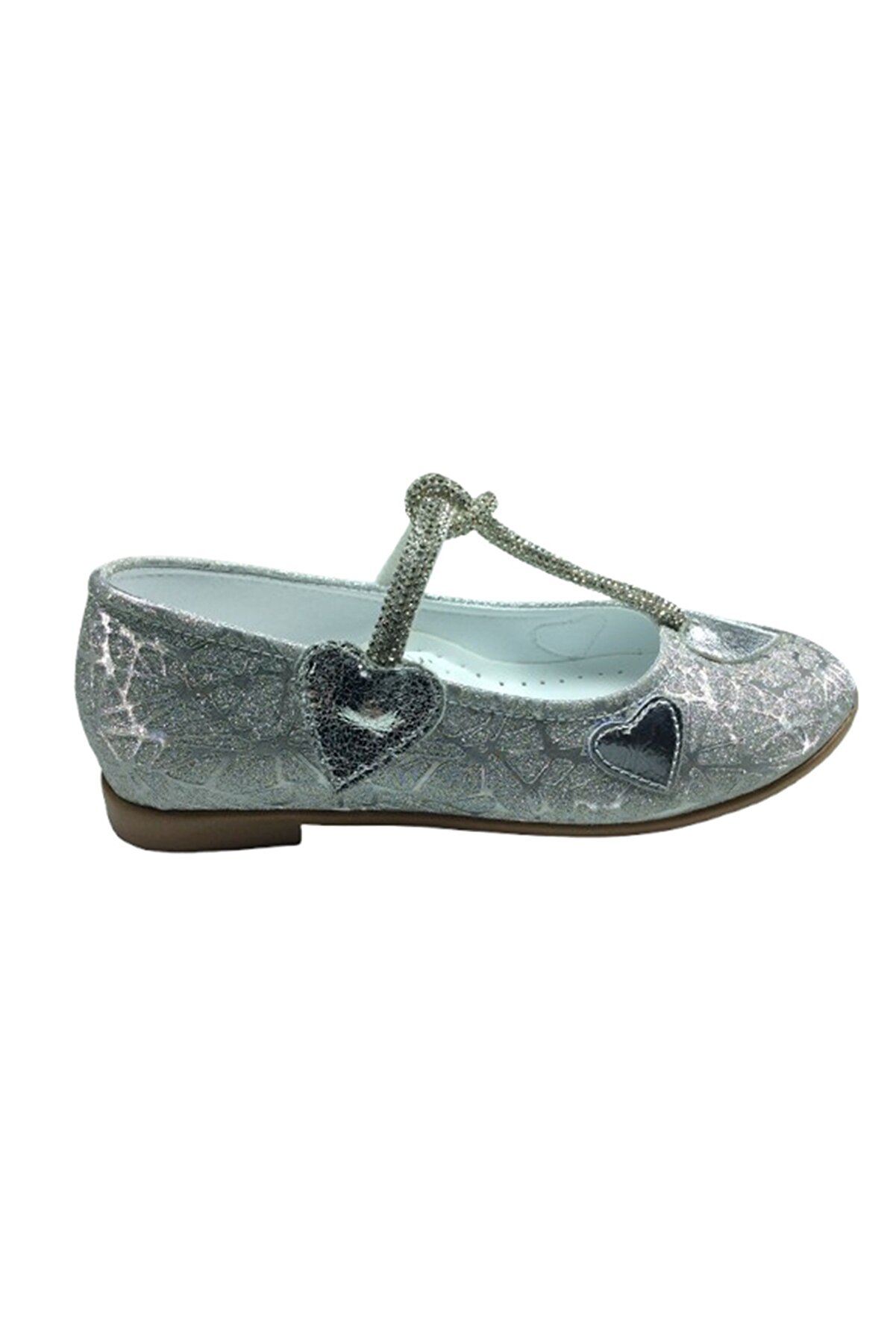 1010 Ort Emt Pati̇k Gümüş Parlak Babet Taşlı Kız Çocuk Abi̇ye Ayakkabı Düğün