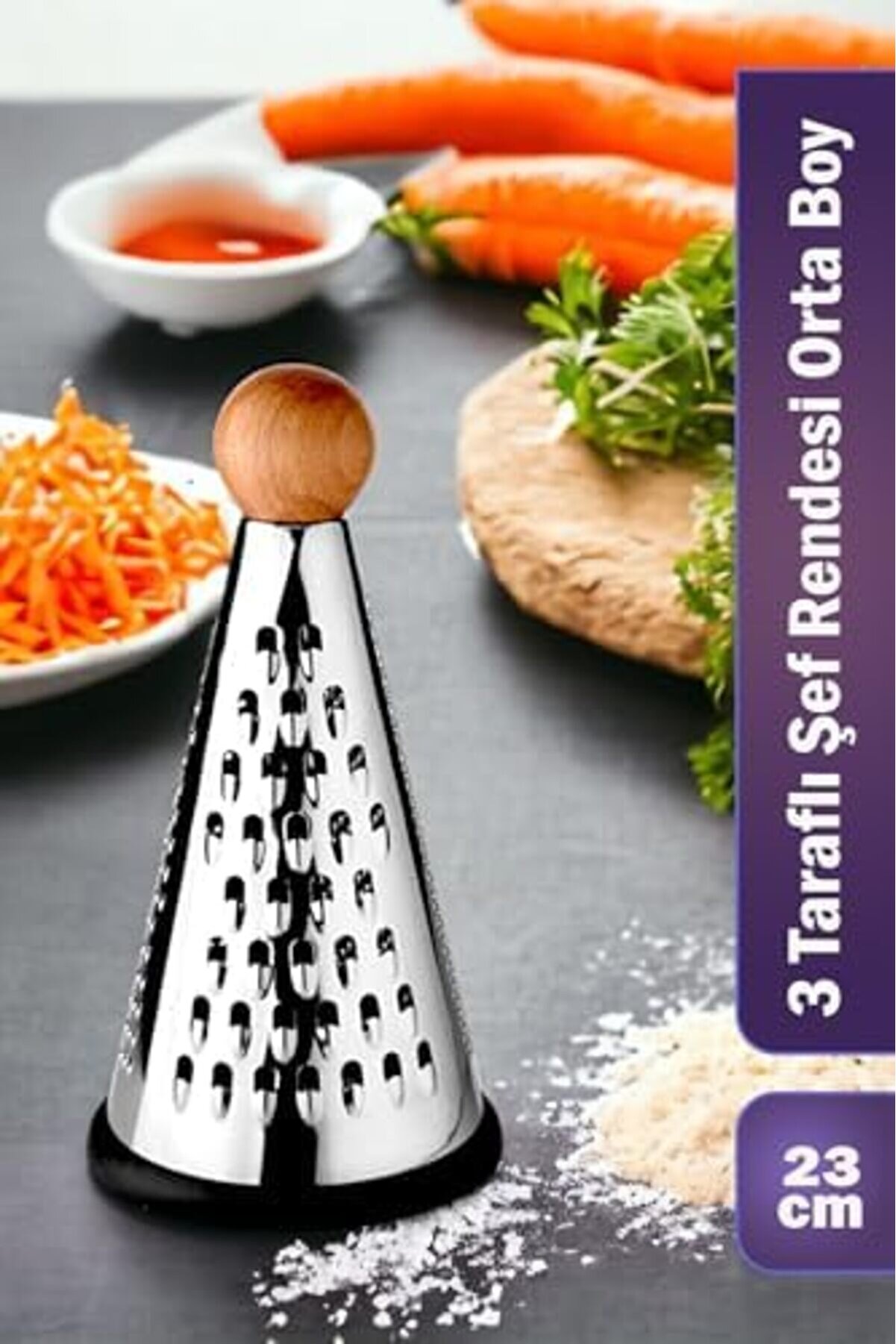 Brfshop Ahşap Topuz Tutuculu 3 Taraflı Paslanmaz Çeli̇k Lüks Şef Rendesi̇ Orta Boy 26 * 13 Cm, Pa