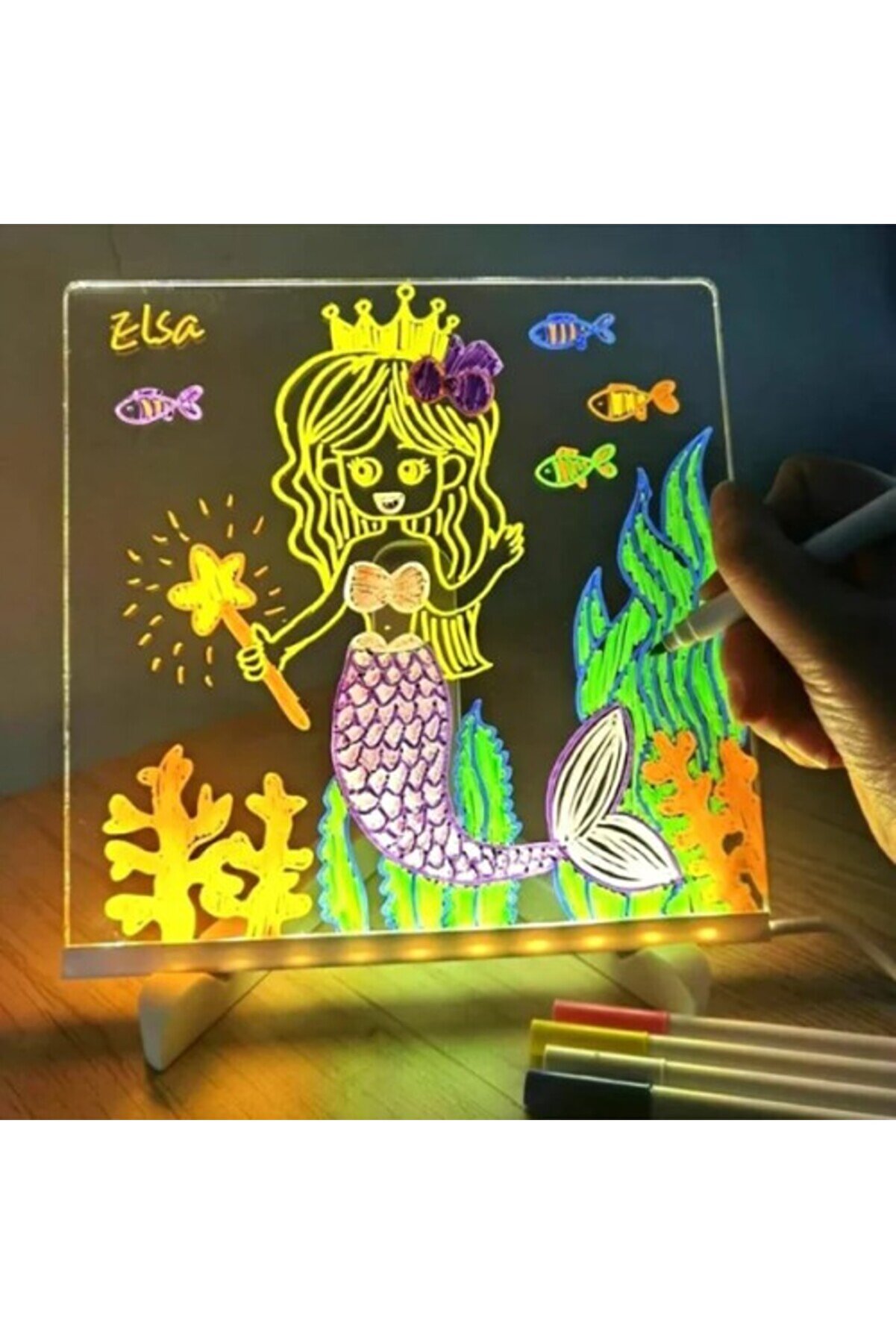 evimdeyokyok LED Aydınlatmalı Yazı ve Çizim Tahtası - Küçük Boy 20x20 cm