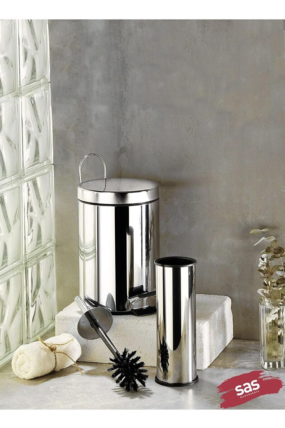 STOREMAX sellbuyst Haus 3Lt Krom 2'Li Banyo Seti Pedallı Çöp Kovası Wc Klozet Tuvalet Fırça Seti Banyo