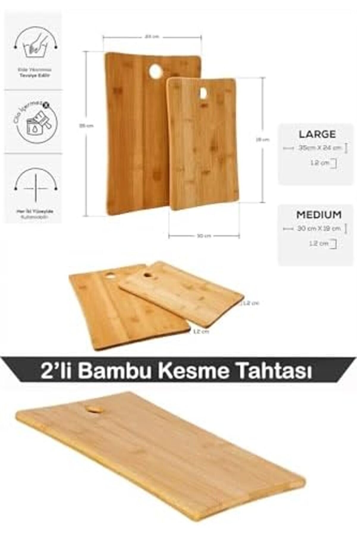 Polysi̇ght 2 Boy Bambu Kesme Tahtası Seti̇, Bambu Kesi̇m Tahtası, Bambu Et Tahtası | Prati̇k Ve Dayanıkl