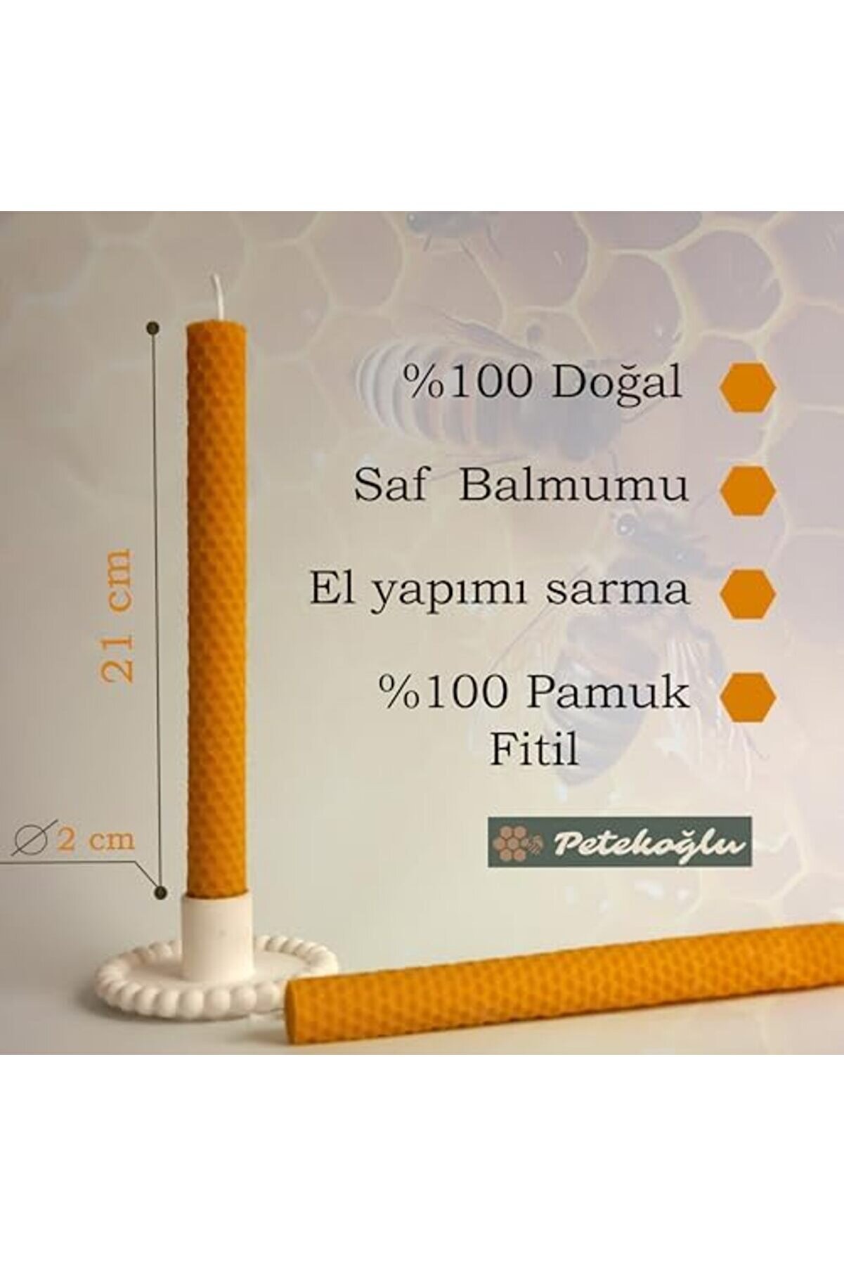 Snshop (5 Adet) Şamdan Mumu (21X2Cm) Doğal Petek Balmumu Seti̇ Beeswax Bal Mumu Mum Özel Dekorati̇f