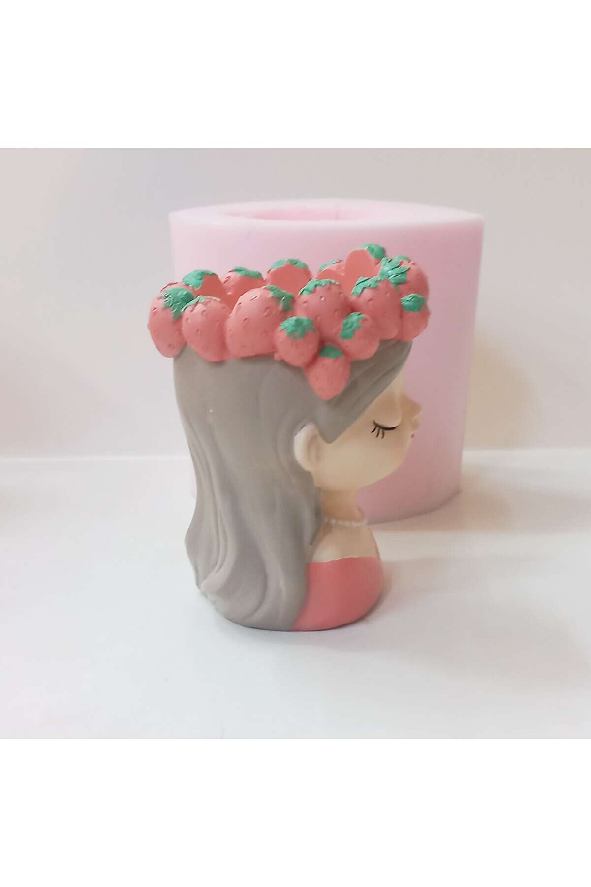 Kalıpcınızburada Çi̇lekli̇ Kız Saksı Si̇li̇kon Kalıp