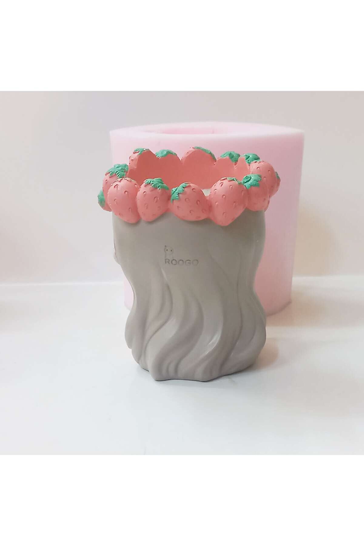 Kalıpcınızburada Çi̇lekli̇ Kız Saksı Si̇li̇kon Kalıp