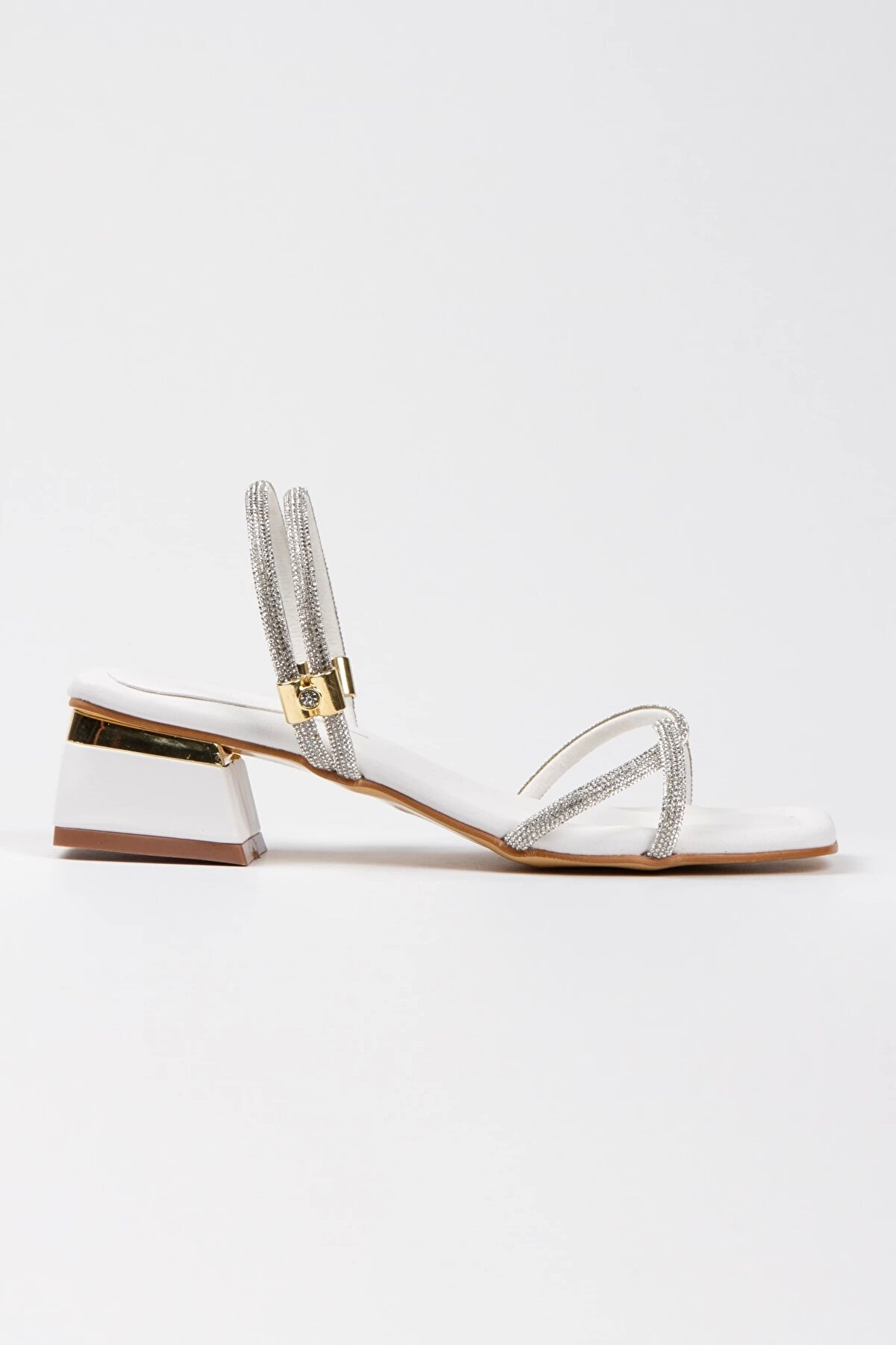 Gult Kadın &Ccedil;apraz Taşlı Abi̇ye Ayakkabı Beyaz