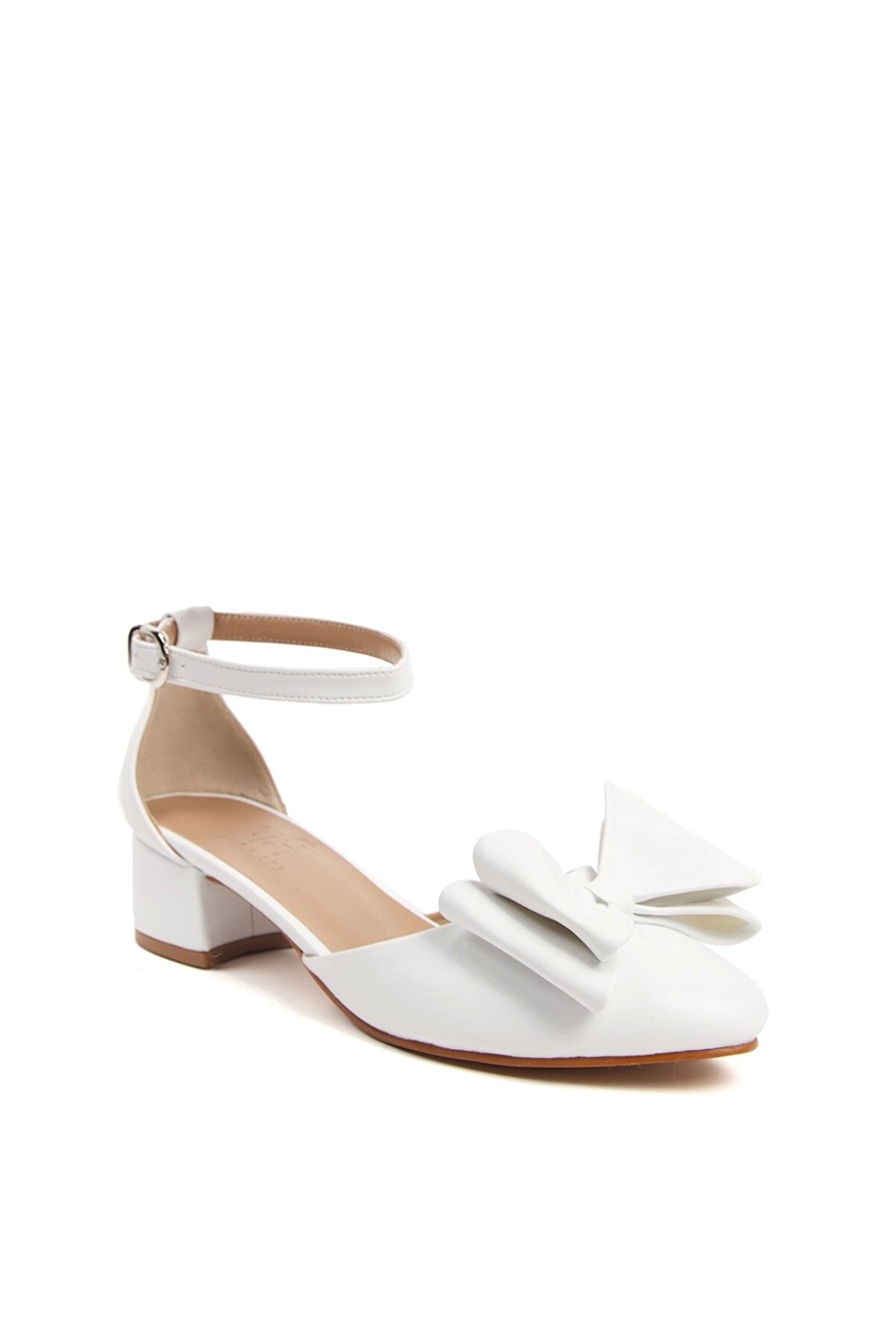 Gult Kadın Fi̇yonklu Kısa Topuklu Ayakkabı Beyaz
