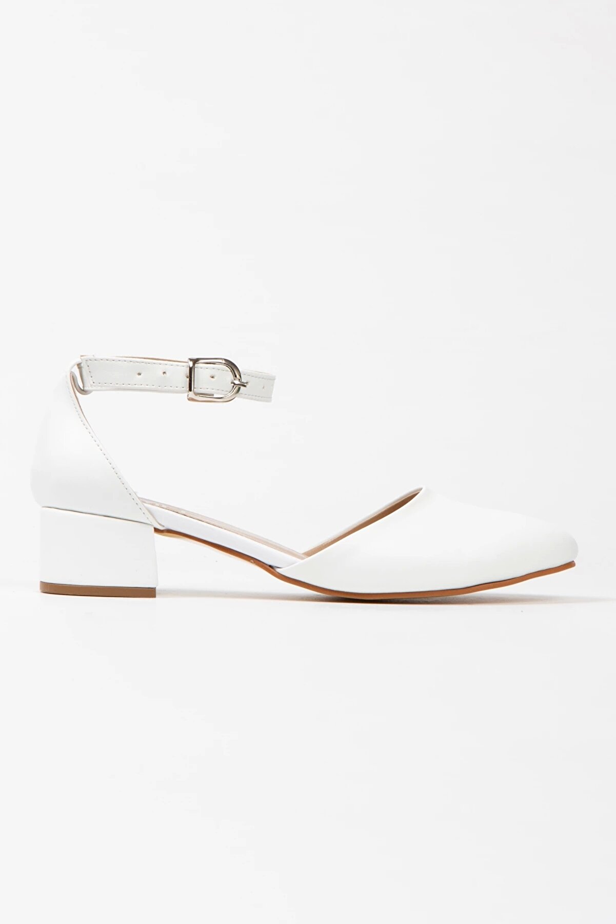 Gult Kalın Topuklu Yanı Açık Ayakkabı Ve Çanta Takımı Beyaz