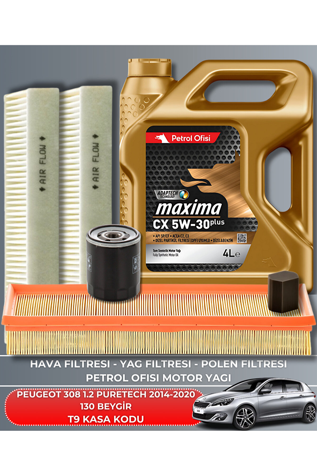 Petrol Ofisi PEUGEOT 308 1.2 PURETECH 2014-2015-2016-2017-2018-2019-2020 130 BEYGİR FİLTRE - YAG BAKIM SETİ