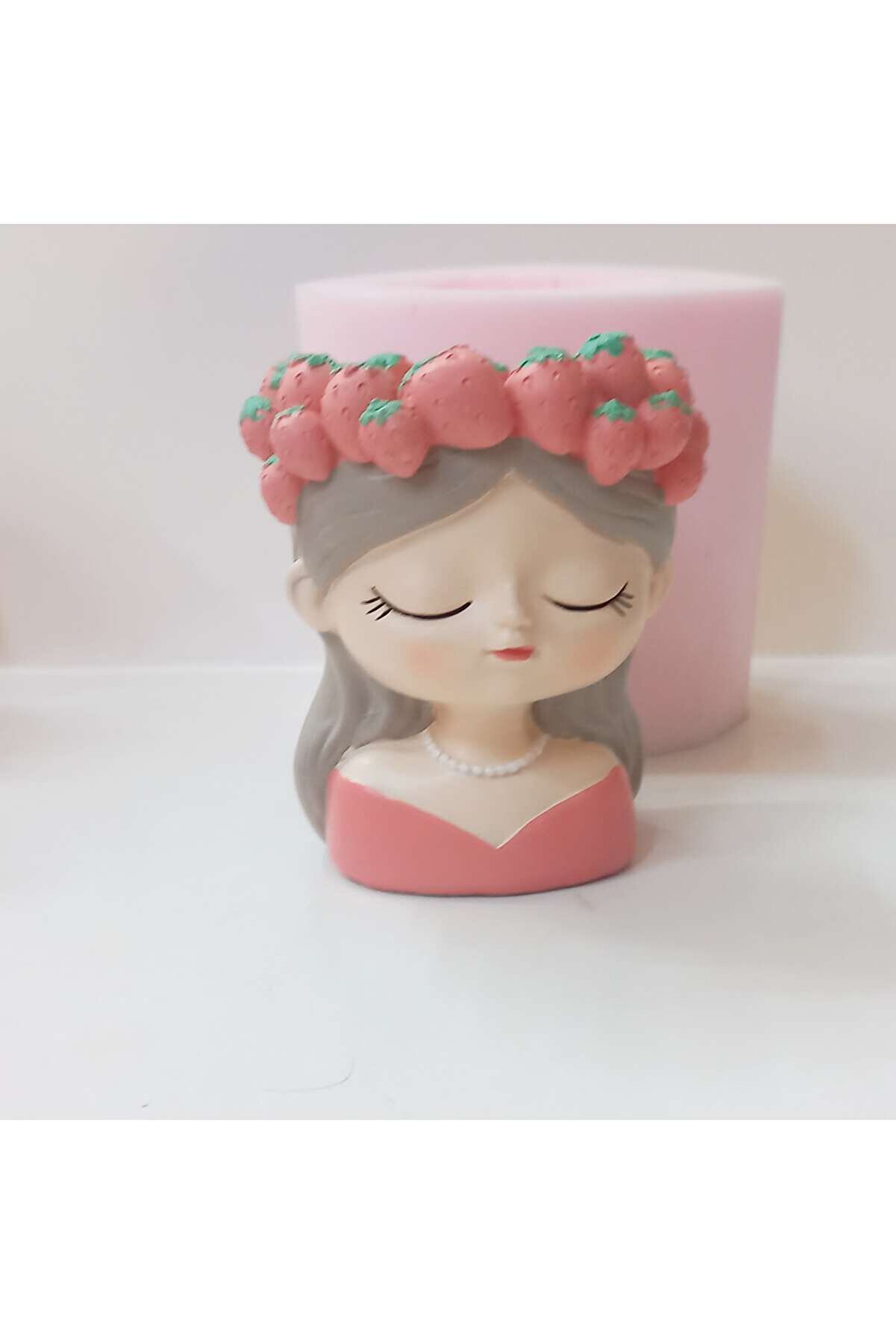 Kalıpcınızburada Çi̇lekli̇ Kız Saksı Si̇li̇kon Kalıp