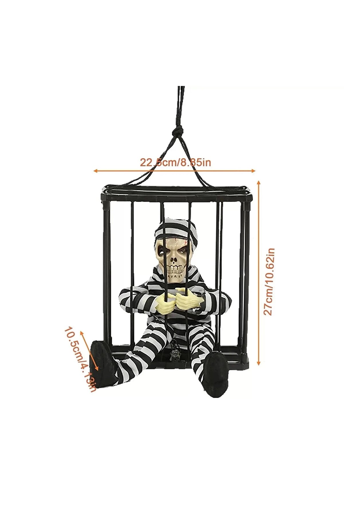 Hareketli̇ Sesli̇ Sensörlü Mahkum Görünümlü Kuru Kafa İskelet Dekorasyon 22X27 Cm