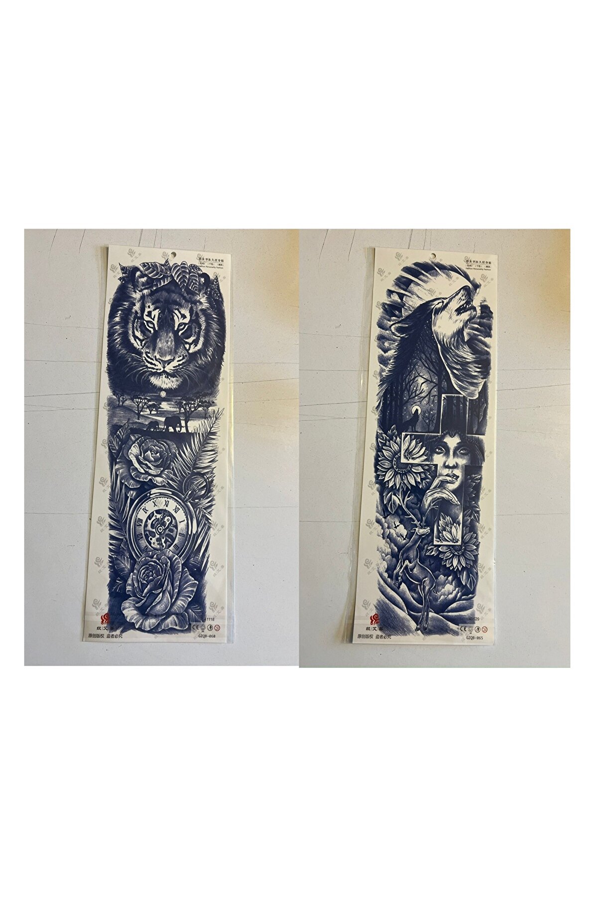 Ai̇rbrush Tattoo Aslan Kurt 3 Hafta Kalıcı 2 Adet Bi̇rden Tam Kol Bacak Ge&ccedil;i̇ci̇ D&ouml;vme 46 Cm