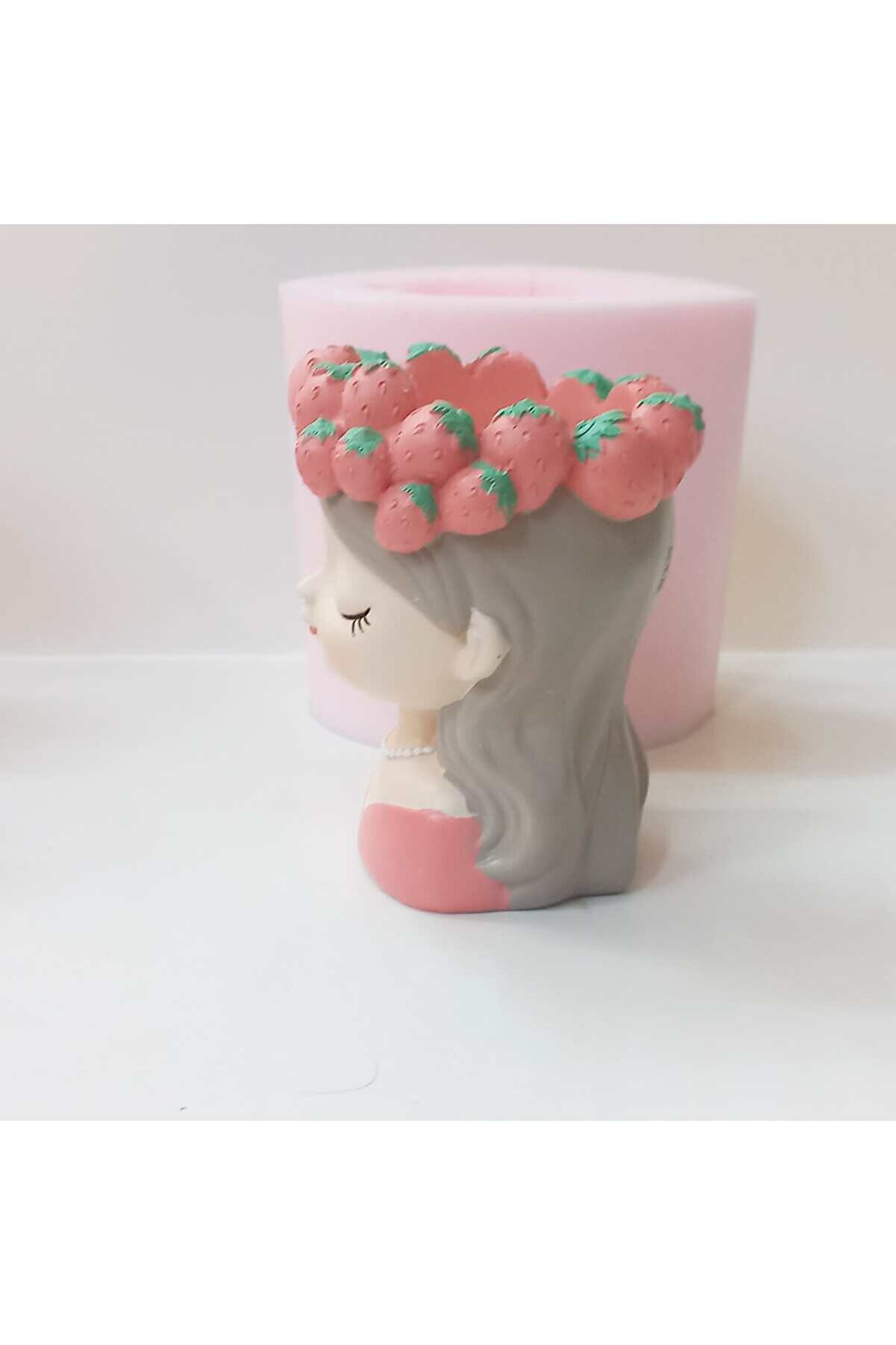 Kalıpcınızburada Çi̇lekli̇ Kız Saksı Si̇li̇kon Kalıp