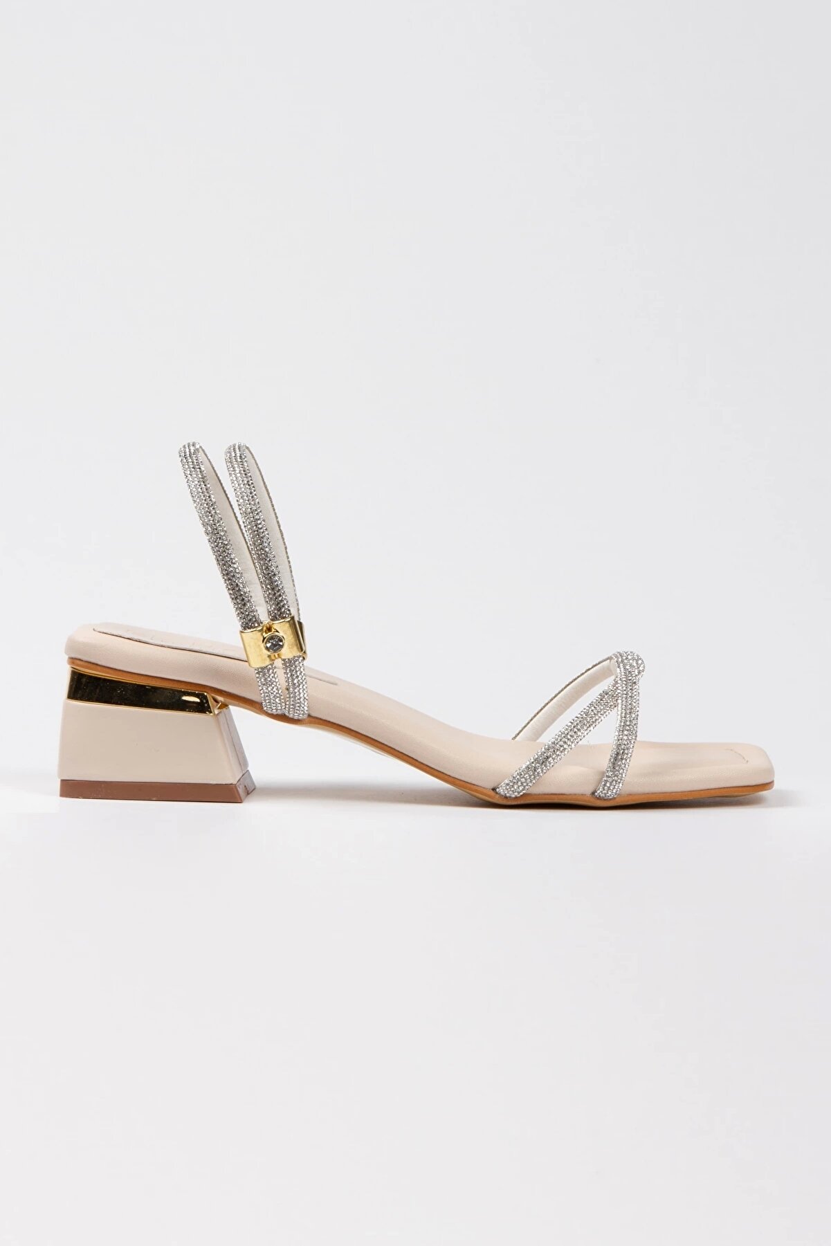 Gult Kadın Çapraz Taşlı Abi̇ye Ayakkabı Bej