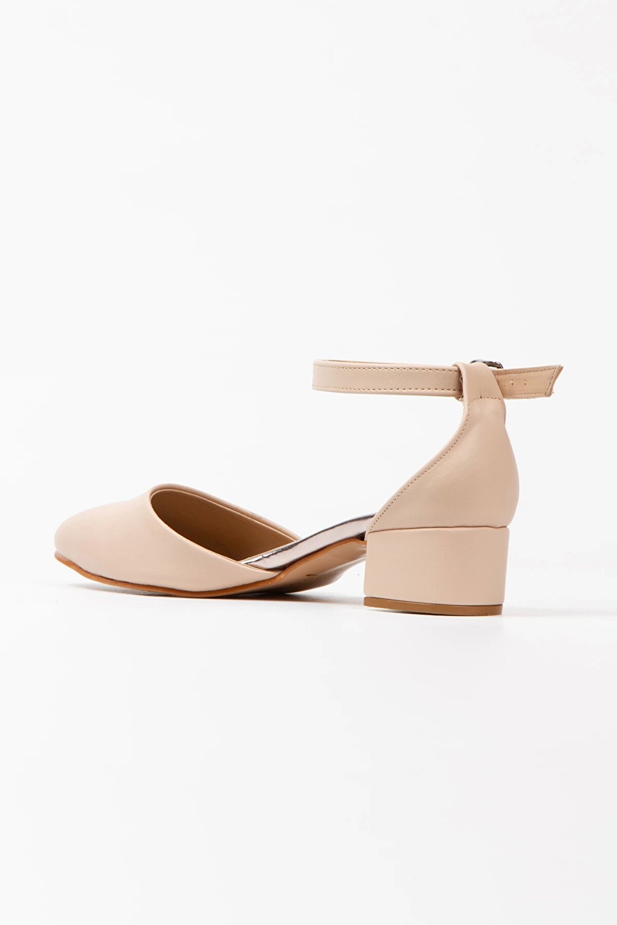 Gult Kalın Topuklu Yanı Açık Ayakkabı Ve Çanta Takımı Nude