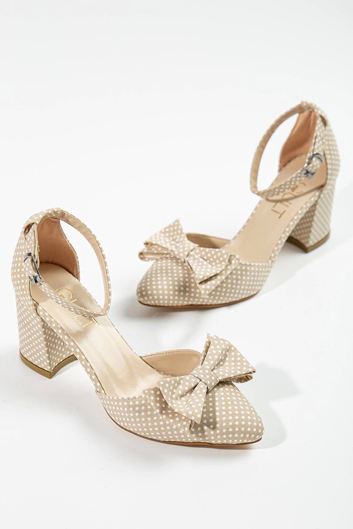 Gult Kadın Kalın Kısa Topuklu Papyonlu Yazlık Ayakkabı Ten Puanti̇yeli̇