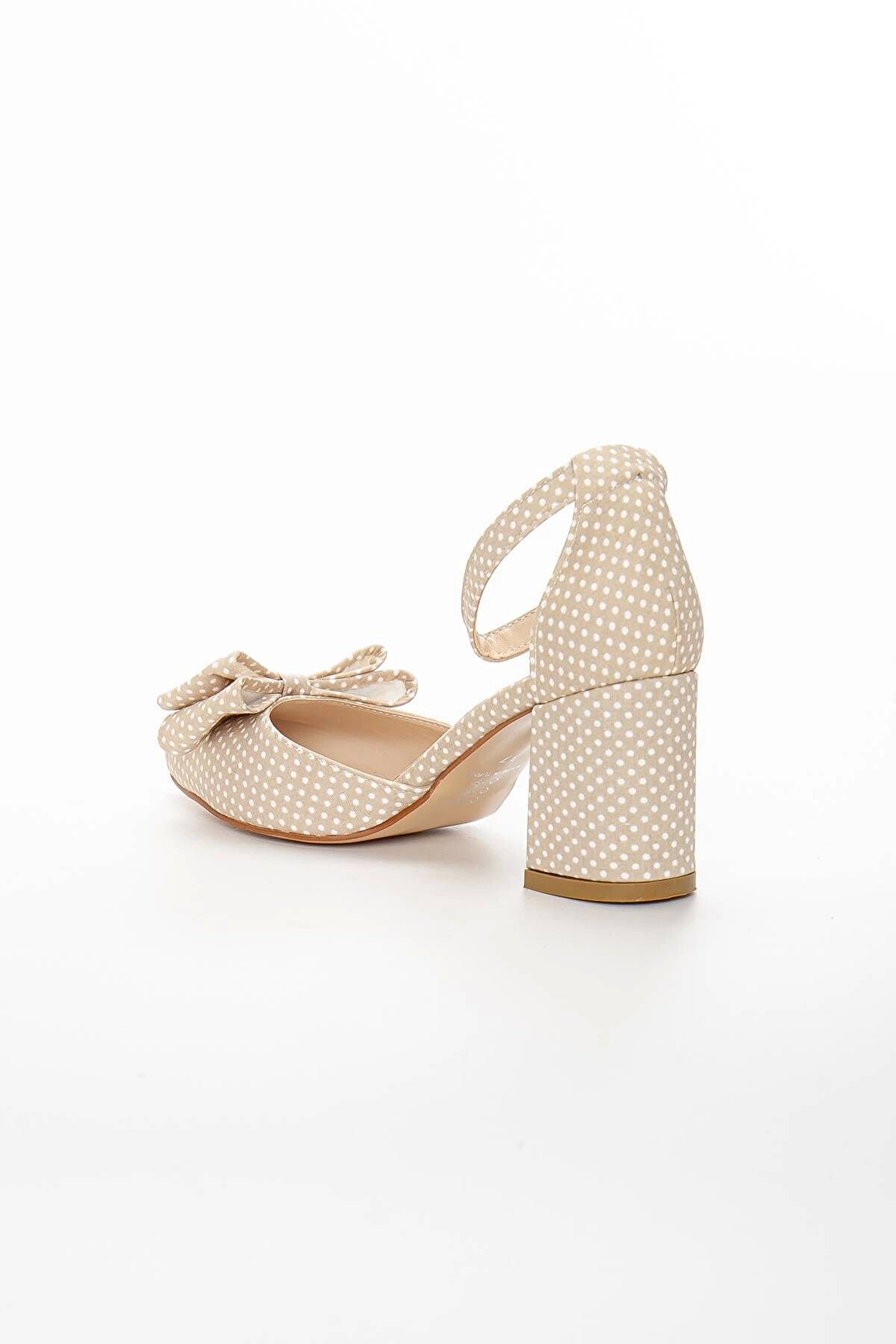 Gult Kadın Kalın Kısa Topuklu Papyonlu Yazlık Ayakkabı Ten Puanti̇yeli̇