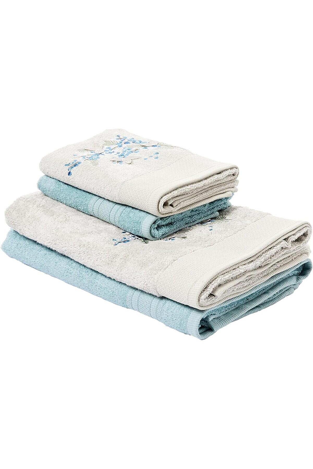 STOREMAX svtcrt Mimosa Çiçek Desenli%60 Pamuk%40 Viskoz Hamam Seti, Taş-Nil Mavisi, 2 Adet 70x150 cm Havlu