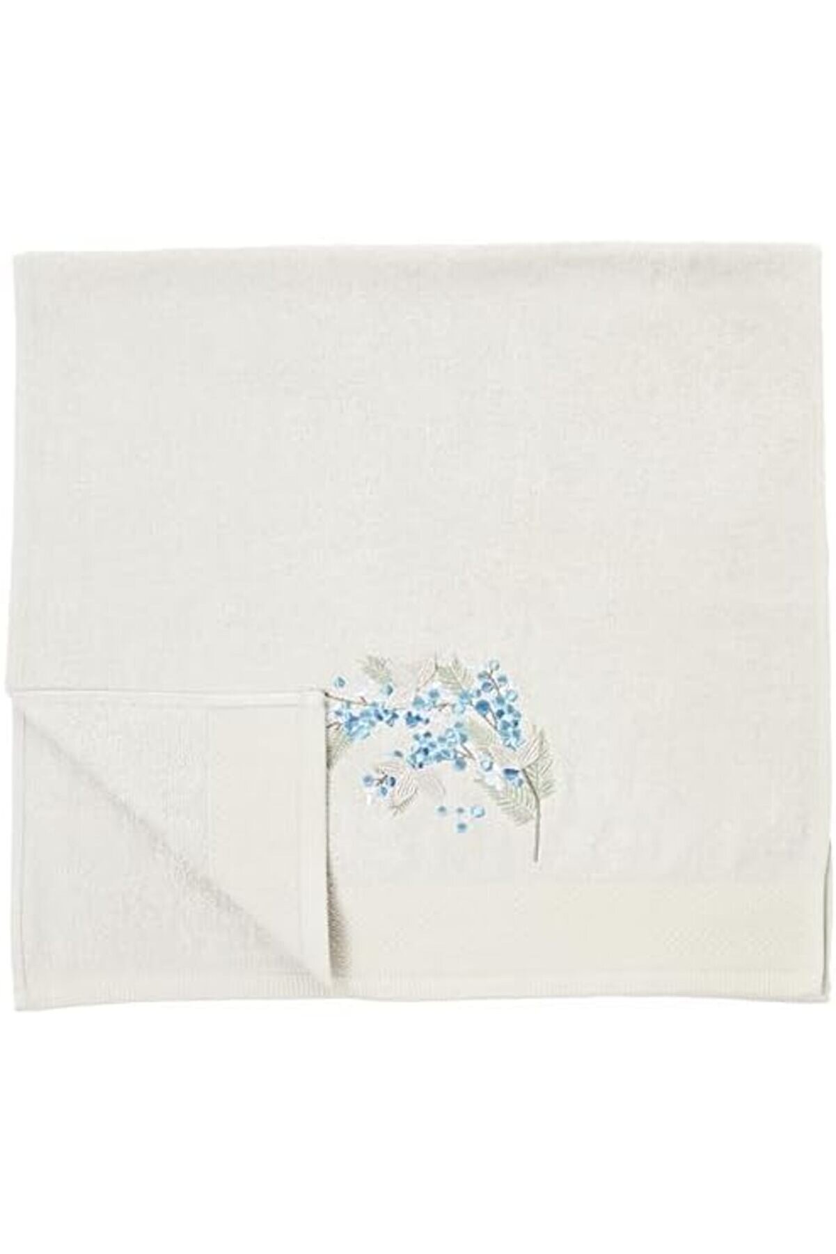 Svtcrt Mi̇mosa Çi̇çek Desenli̇%60 Pamuk%40 Vi̇skoz Hamam Seti̇, Taş-Ni̇l Mavi̇si̇, 2 Adet 70X150 Cm Havlu