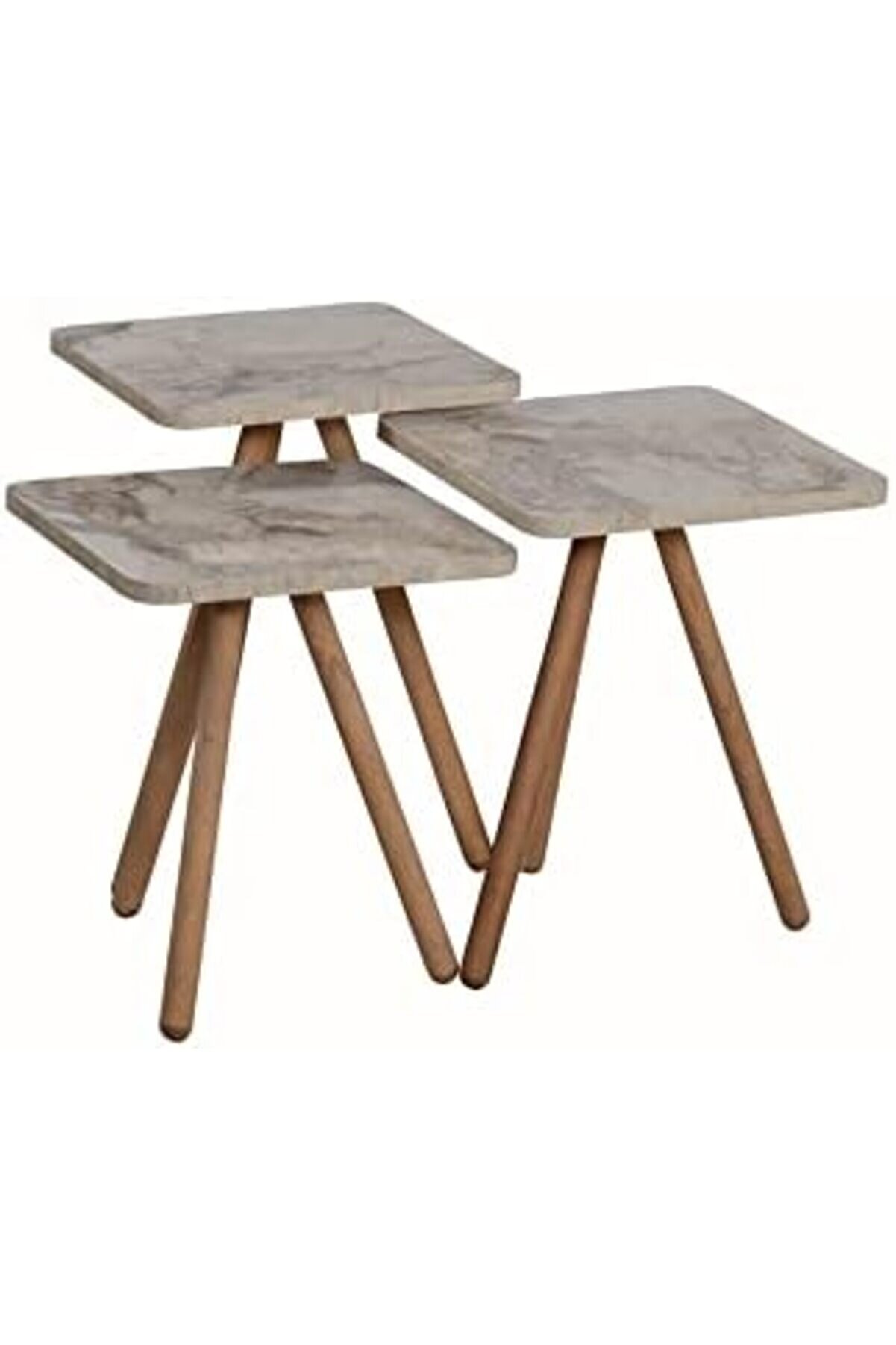 Sbl Zi̇gon Sehpa Ahşap Ayaklı Kare Mermer Desenli̇ Tasarım (Beyaz Mermer)