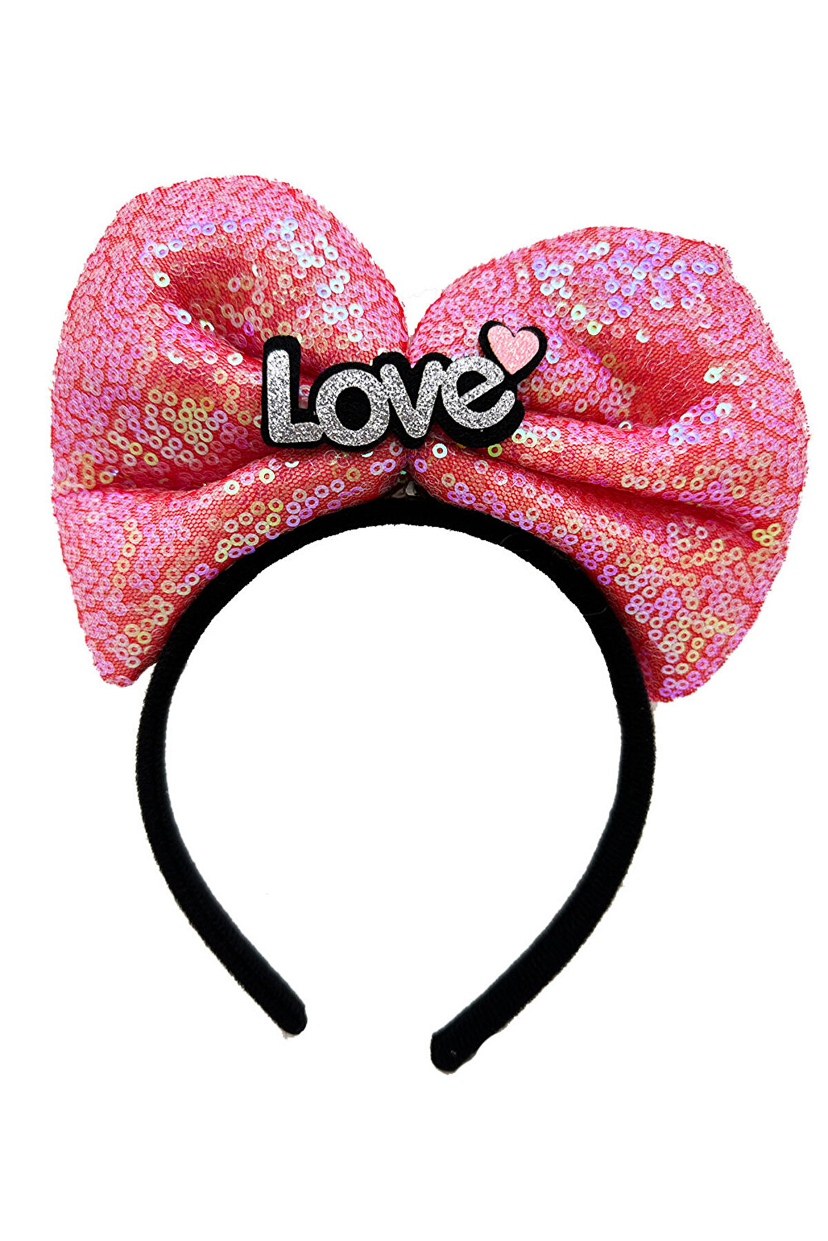 Go İthalat Led Işıklı 3 Farklı Fonksi̇yonda Yanan G&uuml;m&uuml;ş Love Yazılı Fuşya Pembe Fi̇yonk Ta&ccedil; 20X17 Cm