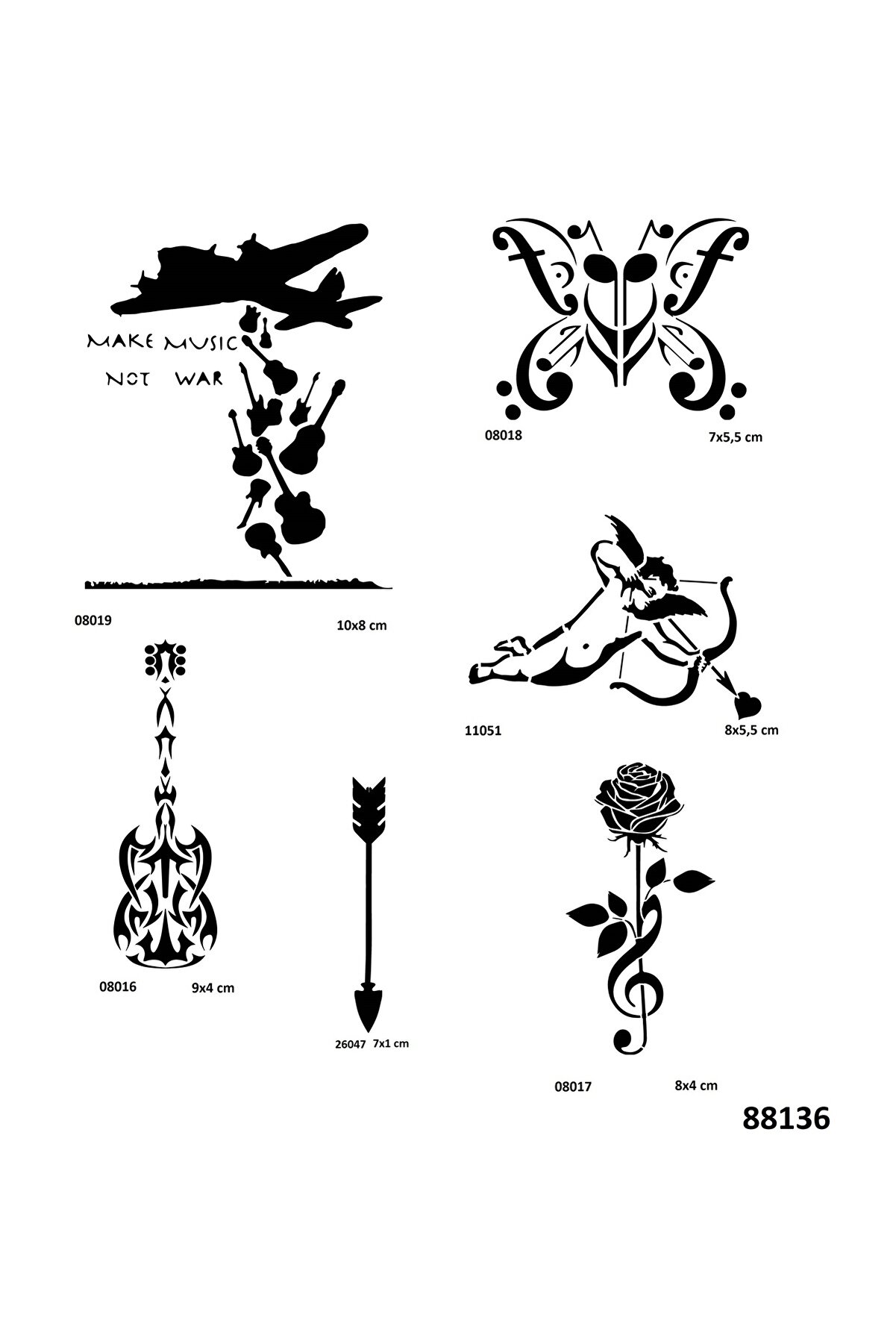 Ai̇rbrush Tattoo Müzi̇k Hayatttır 6 Adet Stenci̇l Dövme Kalıbı Spreysi̇z Sadece Şablon