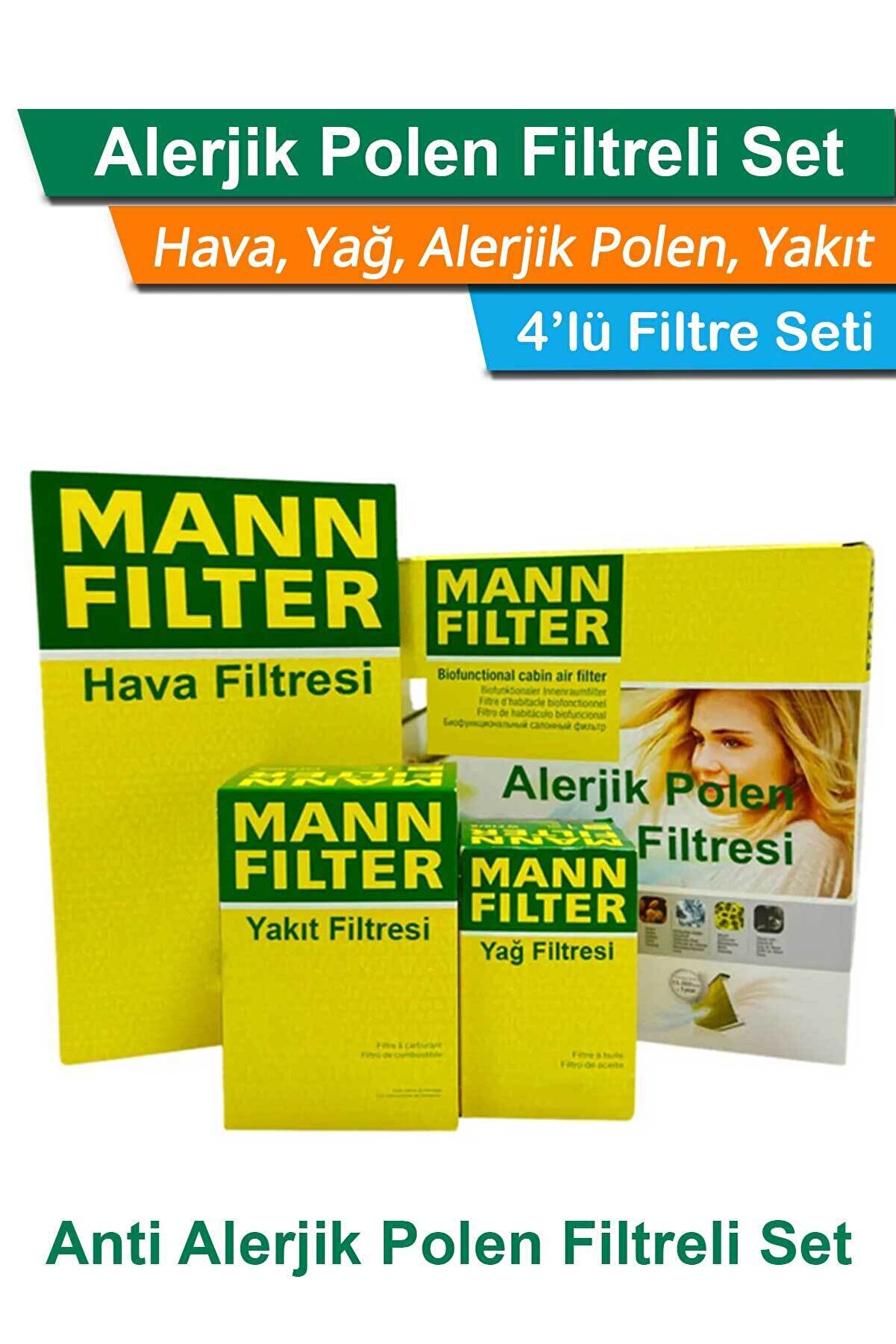 Mann-Filter Uzmanparça Vw Golf 7 1.6 Tdı Dizel Mann Filtre Bakım Seti 2013-2019 | Hava+yağ+yakıt+a.alerjik Polen