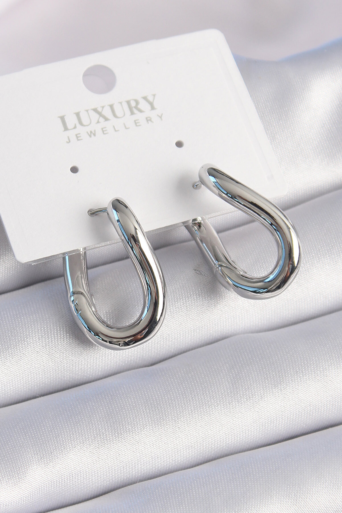 BZK ACCESSORİES Pirinç Gümüş Renk Halka Model Kadın Küpe