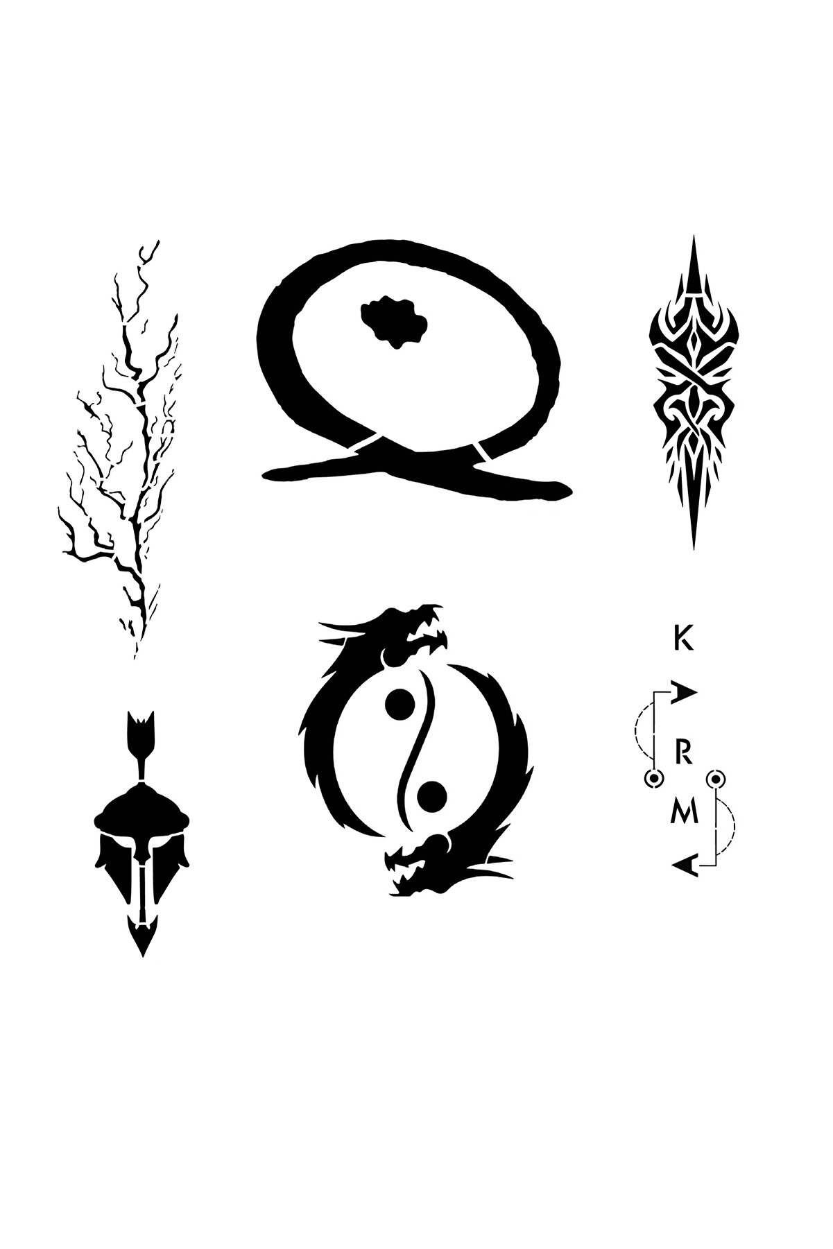 Ai̇rbrush Tattoo Karma Yi̇ng Yang 6 Adet Stenci̇l D&ouml;vme Kalıbı Spreysi̇z Sadece Şablon