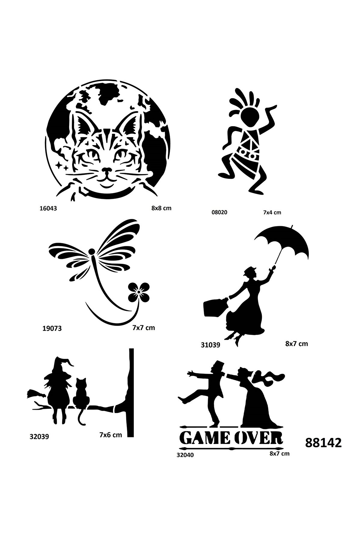 Ai̇rbrush Tattoo Kedi̇ Cadı 6 Adet Stenci̇l Dövme Kalıbı Spreysi̇z Sadece Şablon