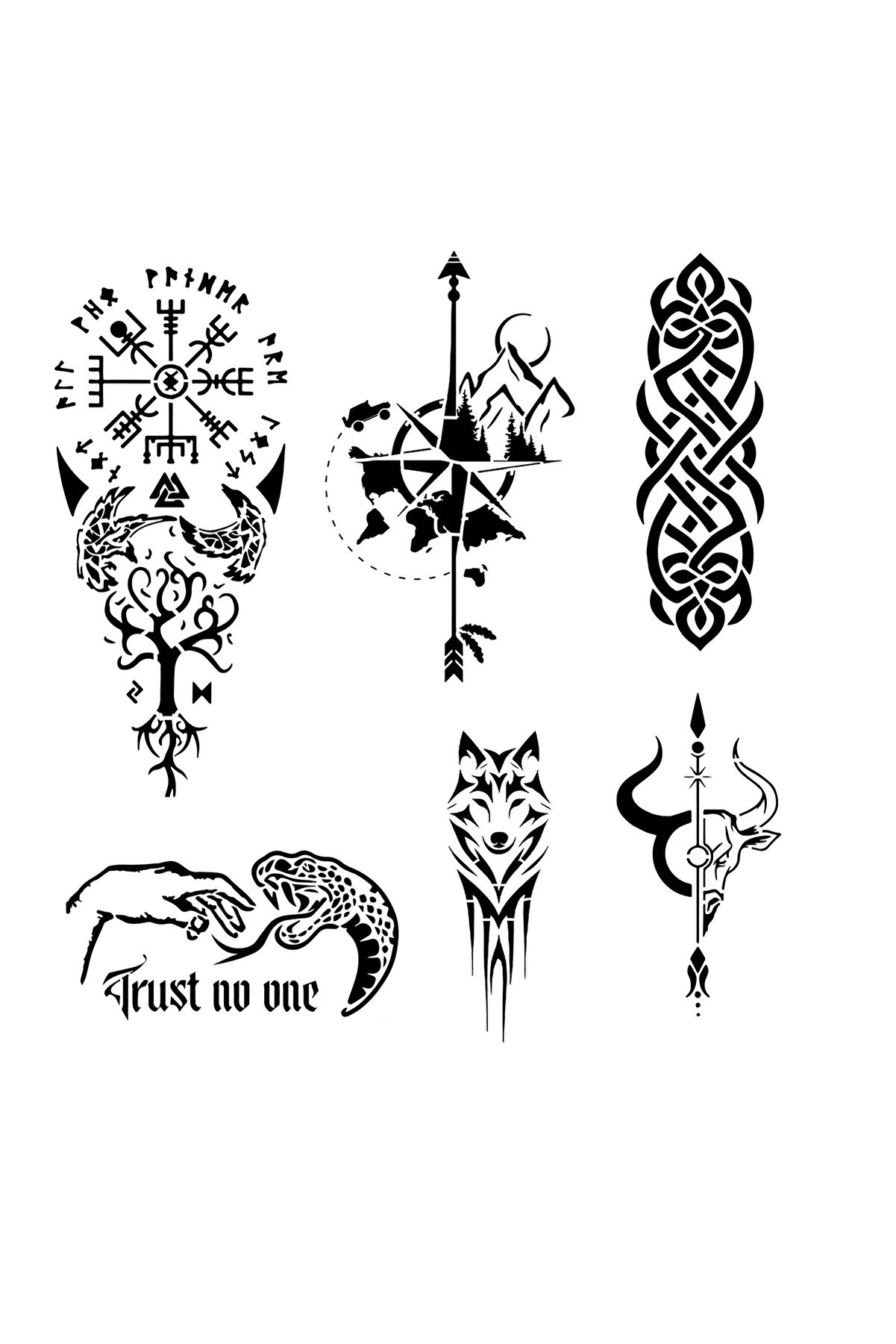 Ai̇rbrush Tattoo Tri̇bal Ve Pusula 6 Adet Stenci̇l Dövme Kalıbı Spreysi̇z Sadece Şablon
