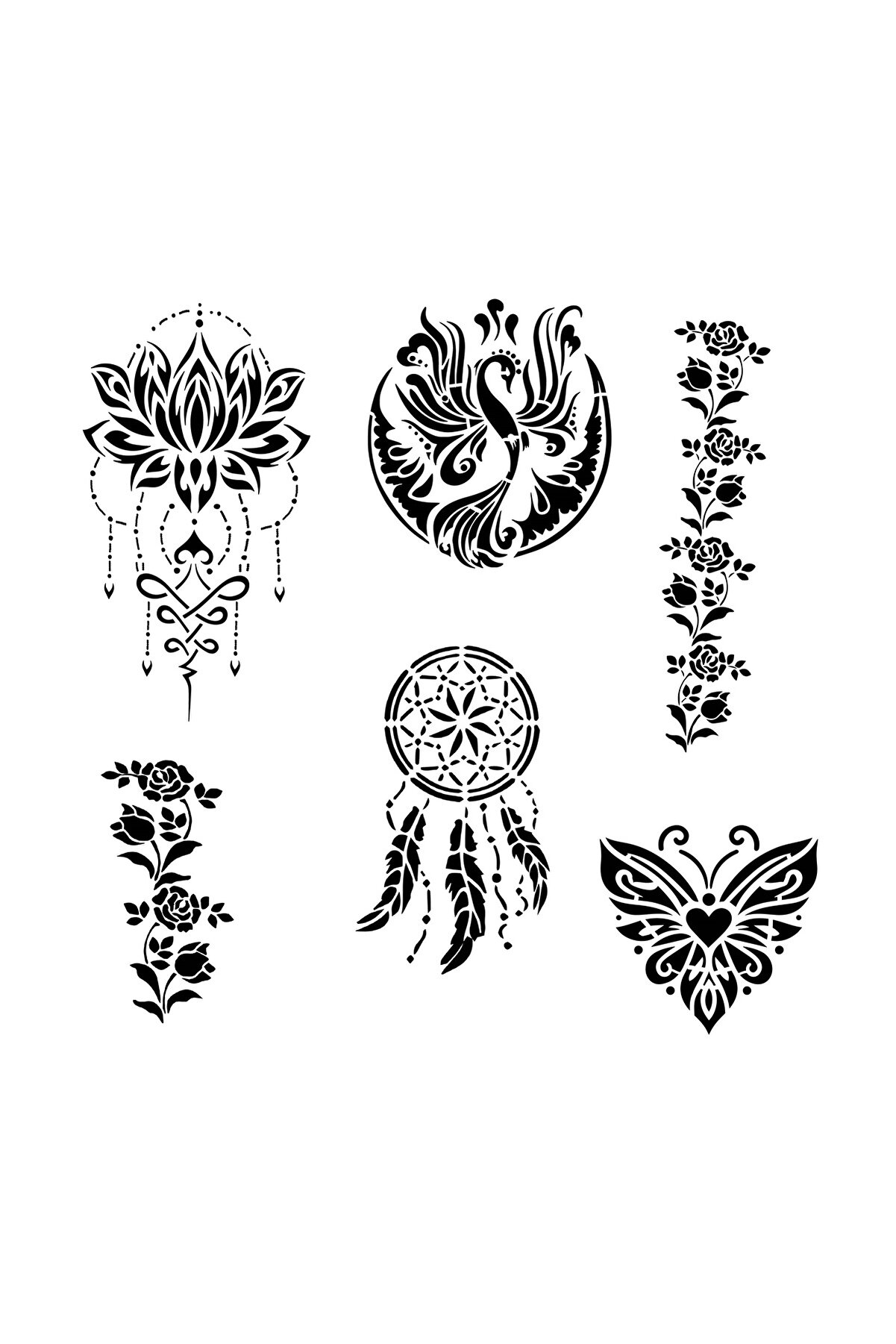 Ai̇rbrush Tattoo Zari̇f Kadınlar 6 Adet Stenci̇l Dövme Kalıbı Spreysi̇z Sadece Şablon