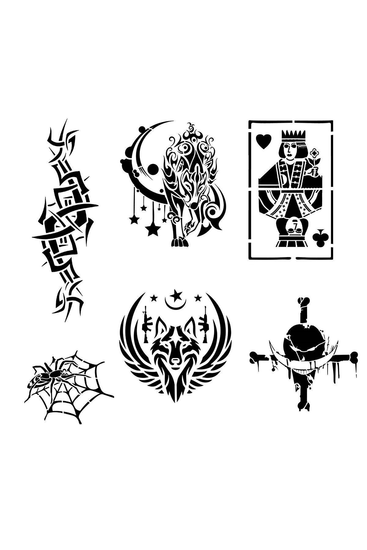 Ai̇rbrush Tattoo Tri̇bal Şans 6 Adet Stenci̇l Dövme Kalıbı Spreysi̇z Sadece Şablon